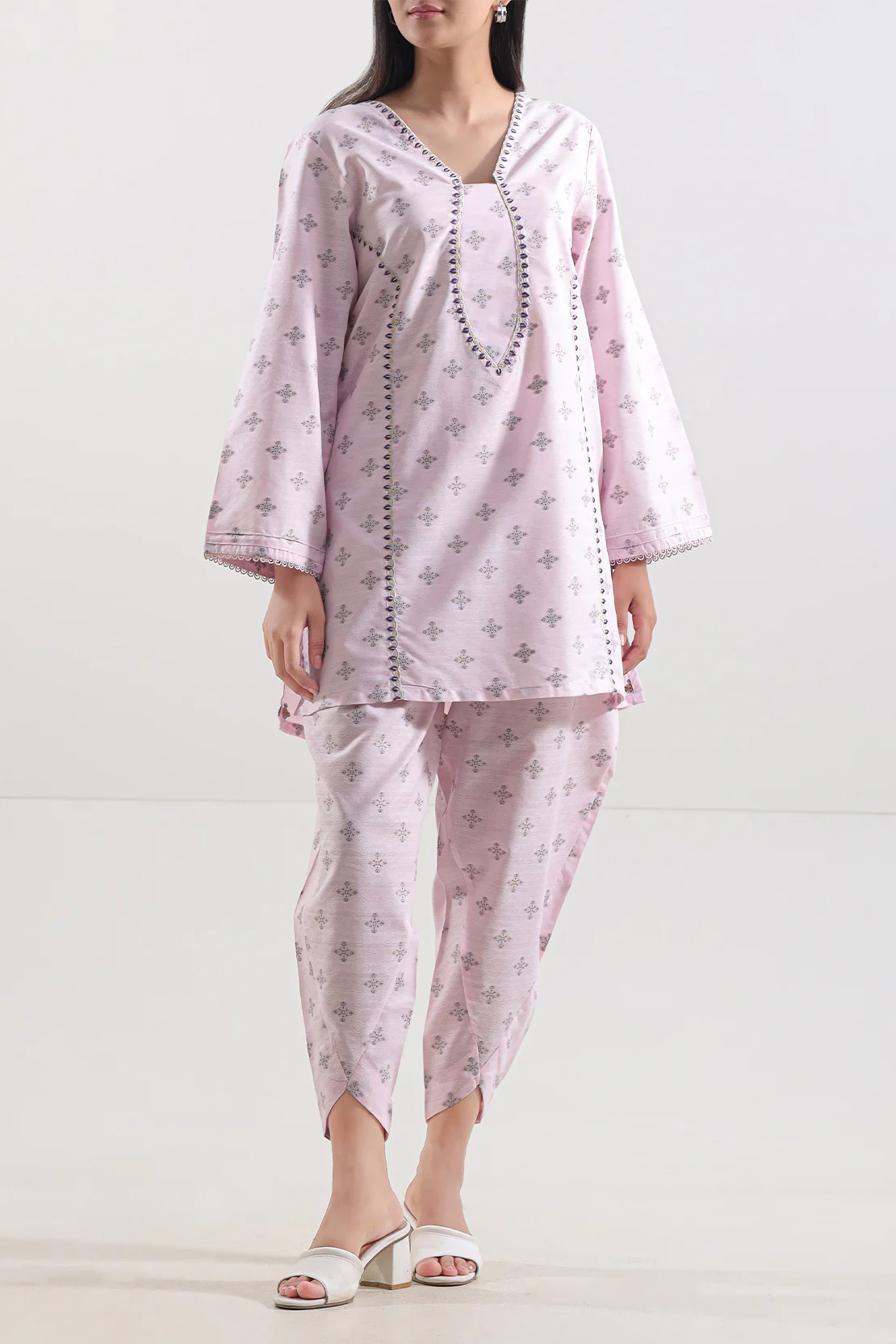 Embroidered Cotton Jacquard Stitched Shirt - Image 2