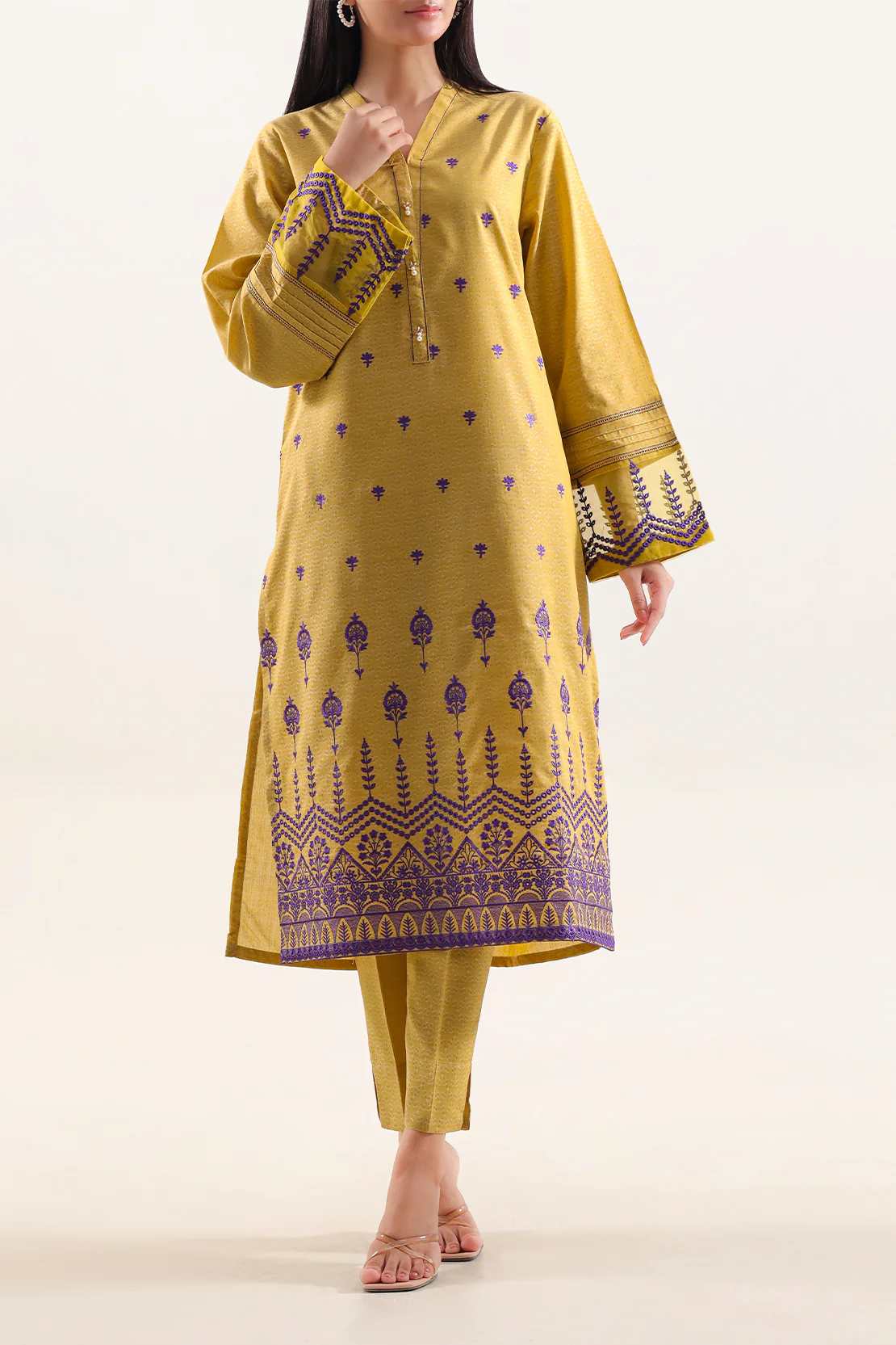 Embroidered Cotton Jacquard Stitched 2 Piece (Shirt/Trouser)