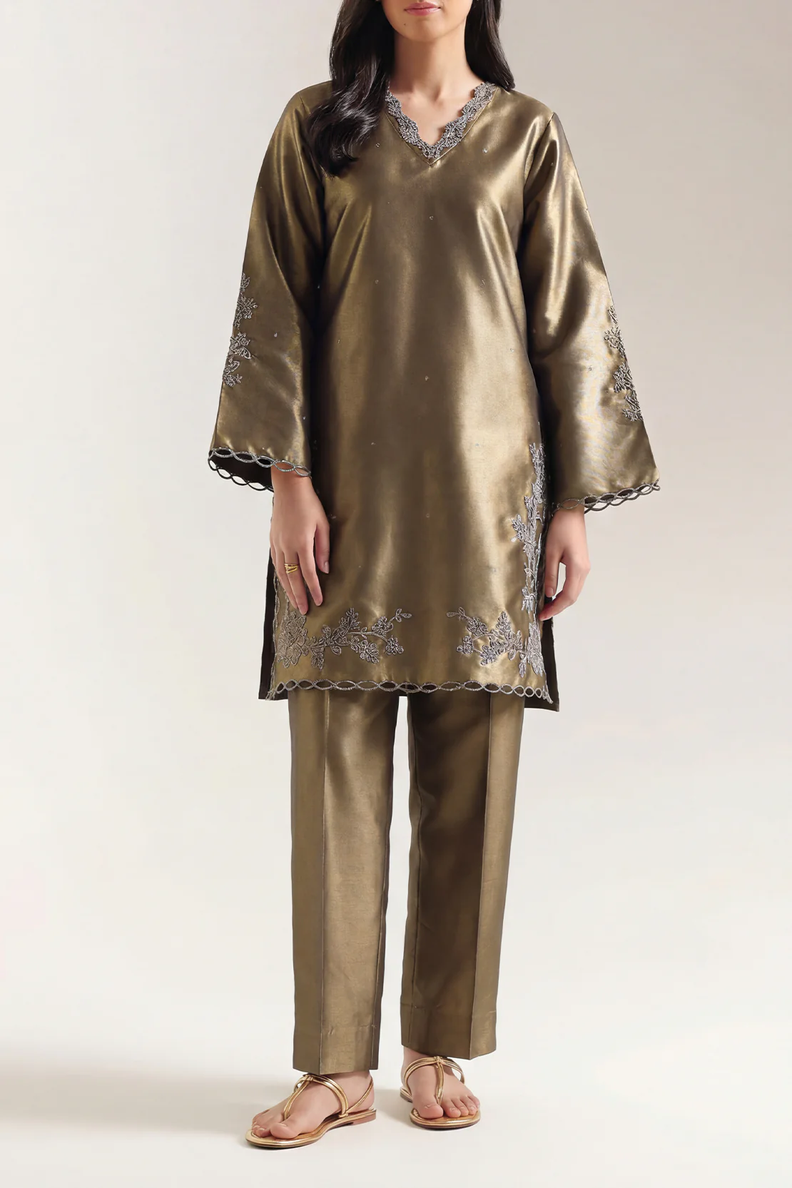 Embroidered Cotton Jacquard Stitched 2 Piece (Shirt/Trouser) - Image 2