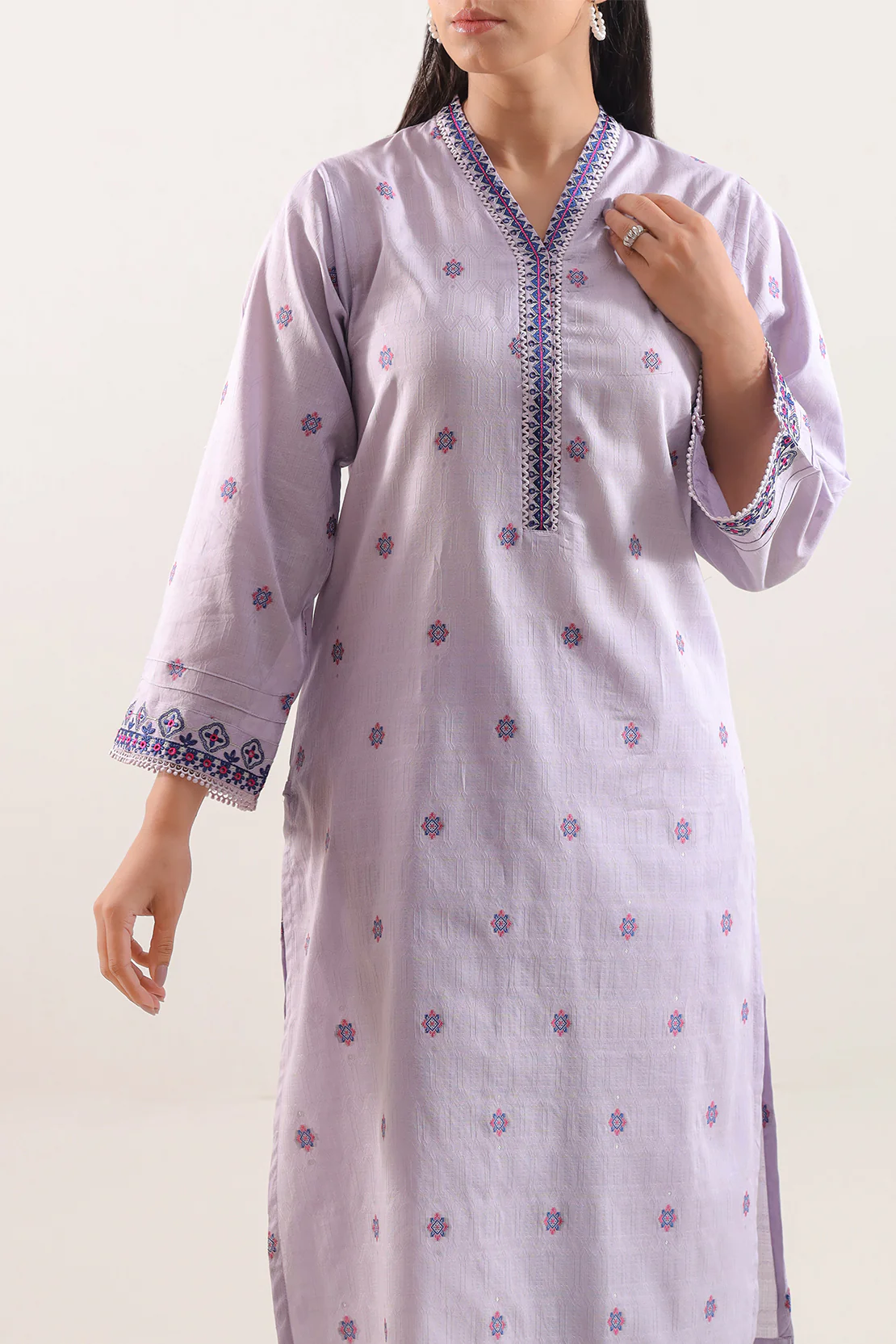 Embroidered Cotton Jacquard Stitched 2 Piece (Shirt/Trouser) - Image 2