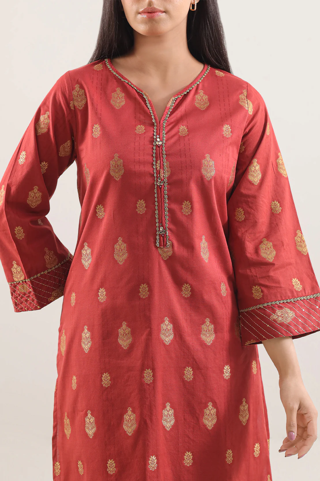 Embroidered Cotton Jacquard Stitched 2 Piece (Shirt/Trouser) - Image 2