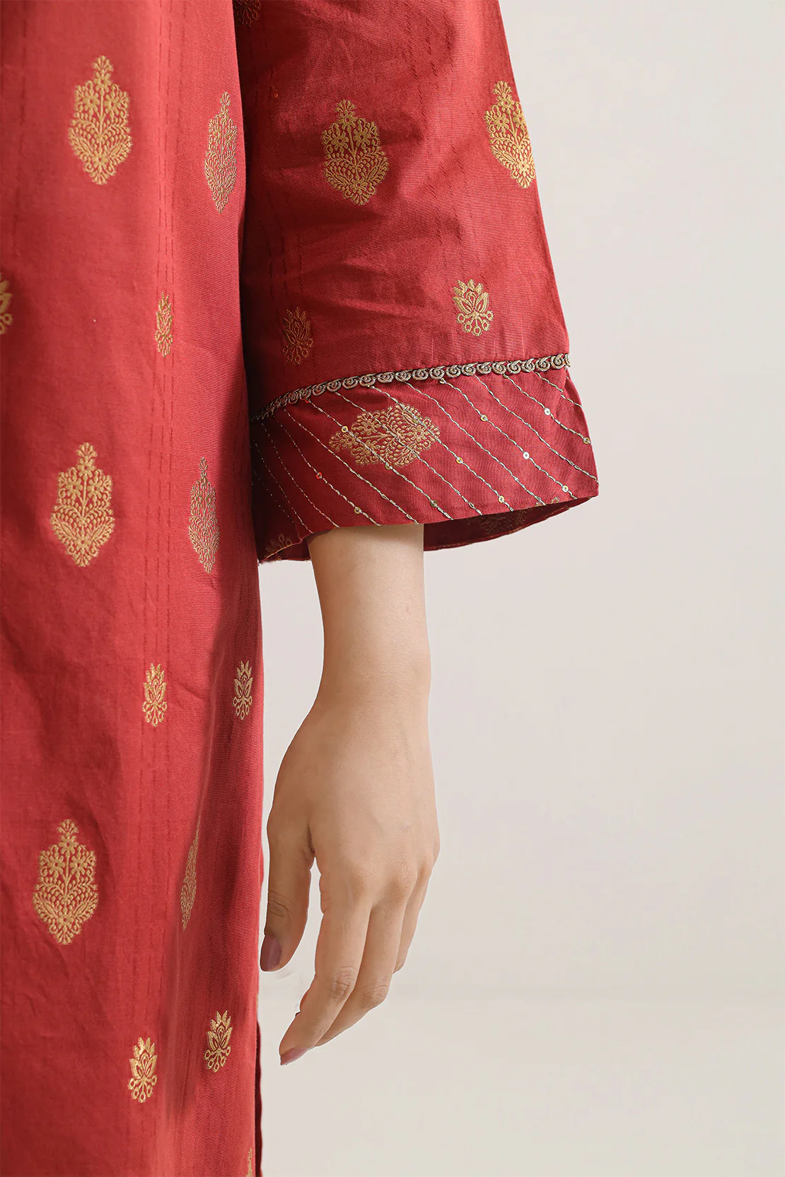 Embroidered Cotton Jacquard Stitched 2 Piece (Shirt/Trouser) - Image 5