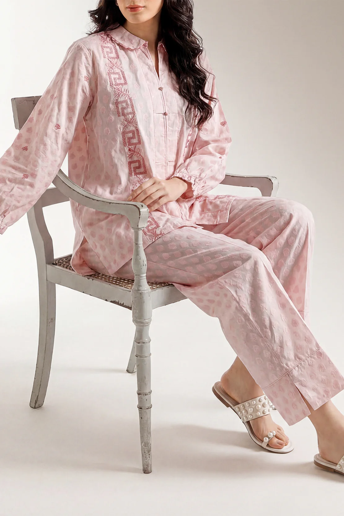 Embroidered Cotton Jacquard Stitched 2 Piece (Shirt/Trouser)