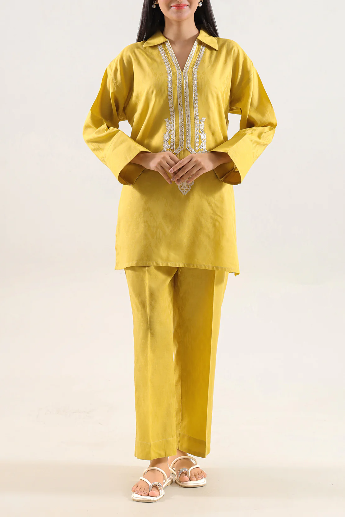 Embroidered Cotton Jacquard Stitched 2 Piece (Shirt/Trouser)