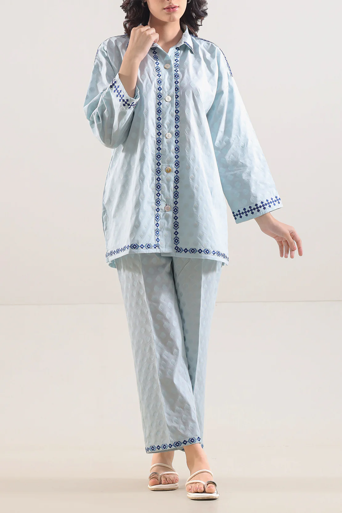 Embroidered Cotton Jacquard Stitched 2 Piece (Shirt/Trouser) - Image 2