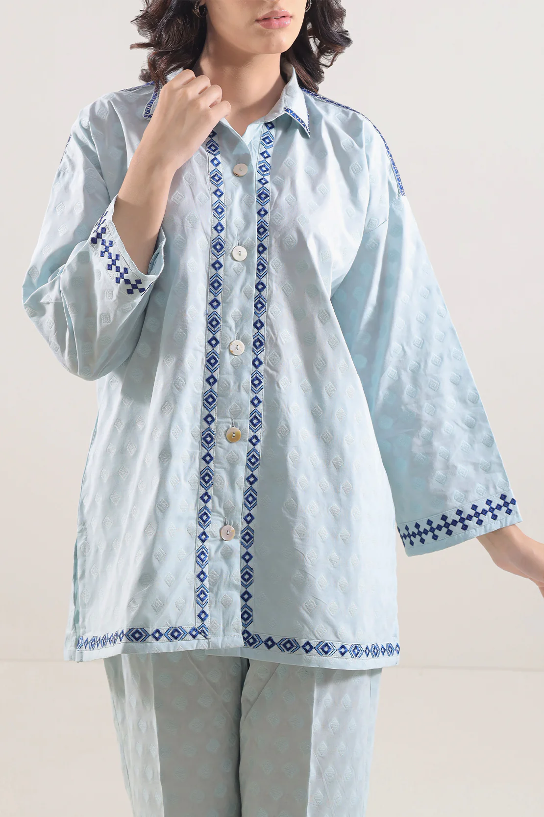 Embroidered Cotton Jacquard Stitched 2 Piece (Shirt/Trouser) - Image 3