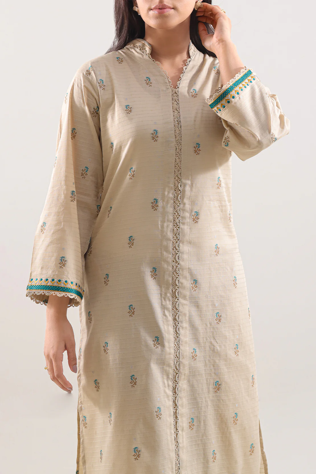Embroidered Cotton Jacquard Stitched 2 Piece (Shirt/Trouser) - Image 2