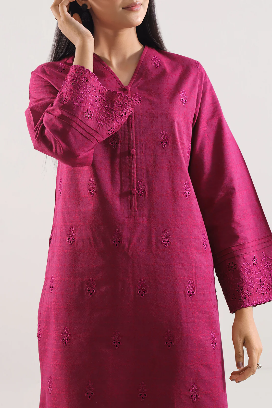 Embroidered Cotton Jacquard Stitched 2 Piece (Shirt/Trouser) - Image 2