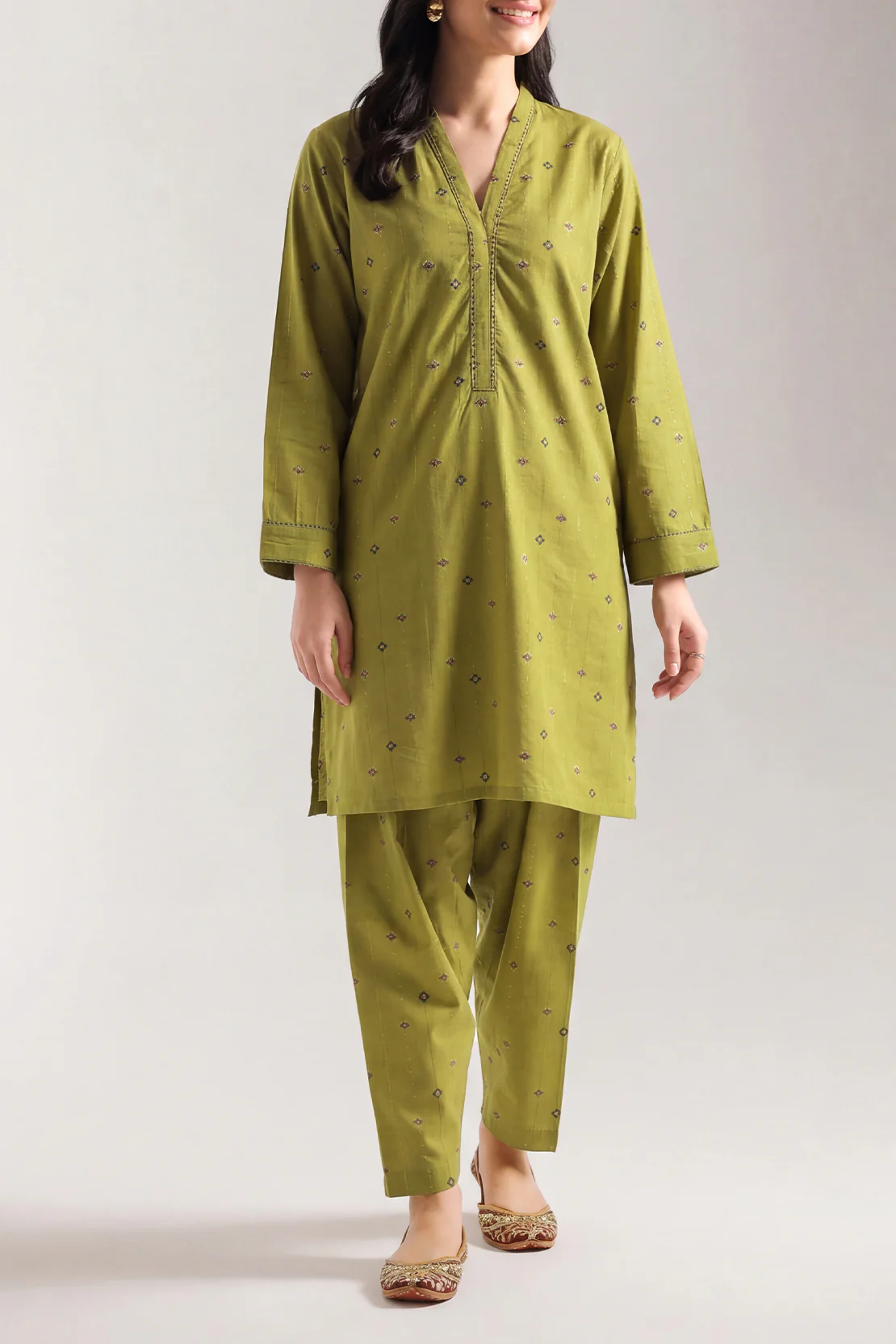 Embroidered Cotton Jacquard Stitched 2 Piece (Shirt/Trouser)