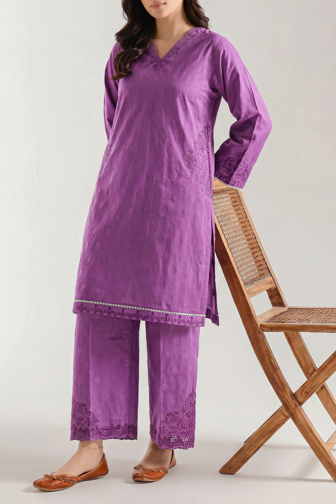 Embroidered Cotton Jacquard Stitched 2 Piece (Shirt/Trouser)