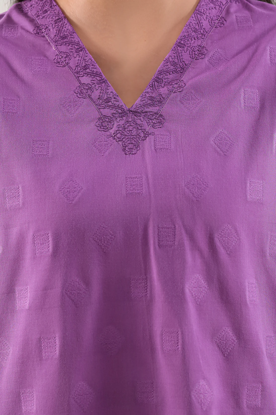 Embroidered Cotton Jacquard Stitched 2 Piece (Shirt/Trouser) - Image 3