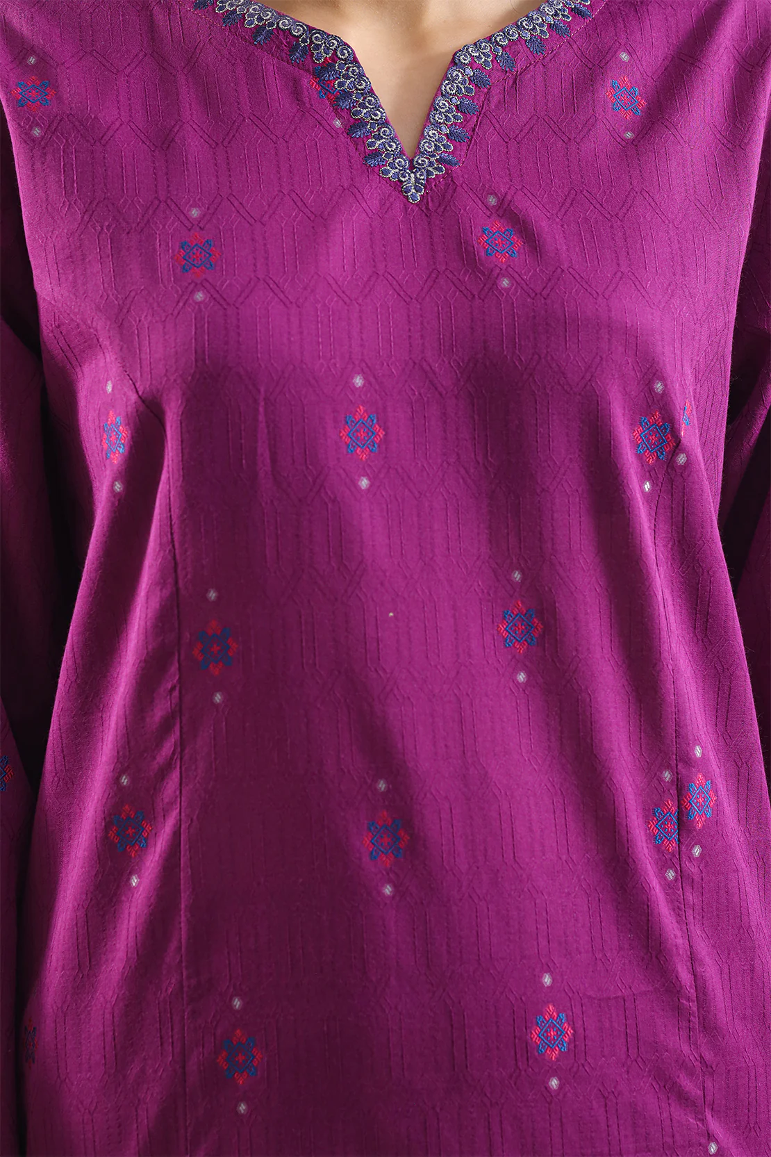 Embroidered Cotton Jacquard Stitched 2 Piece (Shirt/Trouser) - Image 3