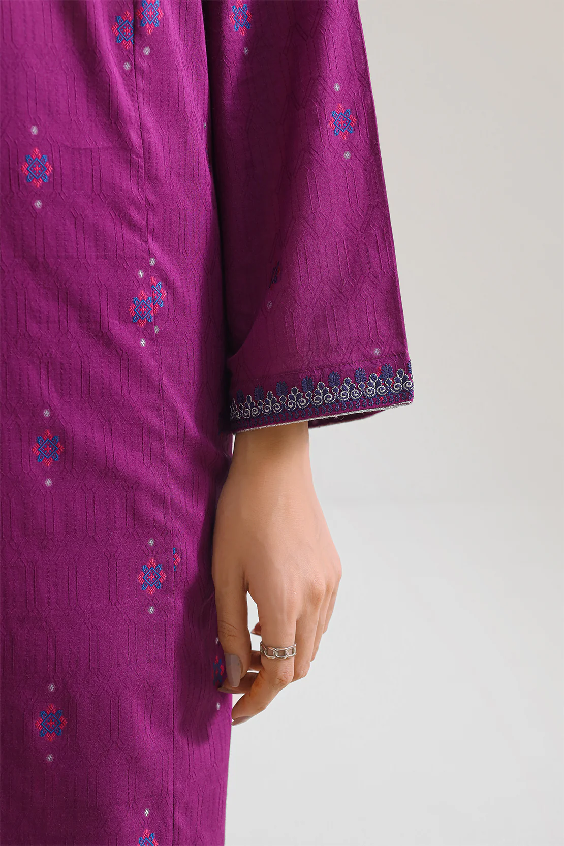 Embroidered Cotton Jacquard Stitched 2 Piece (Shirt/Trouser) - Image 4
