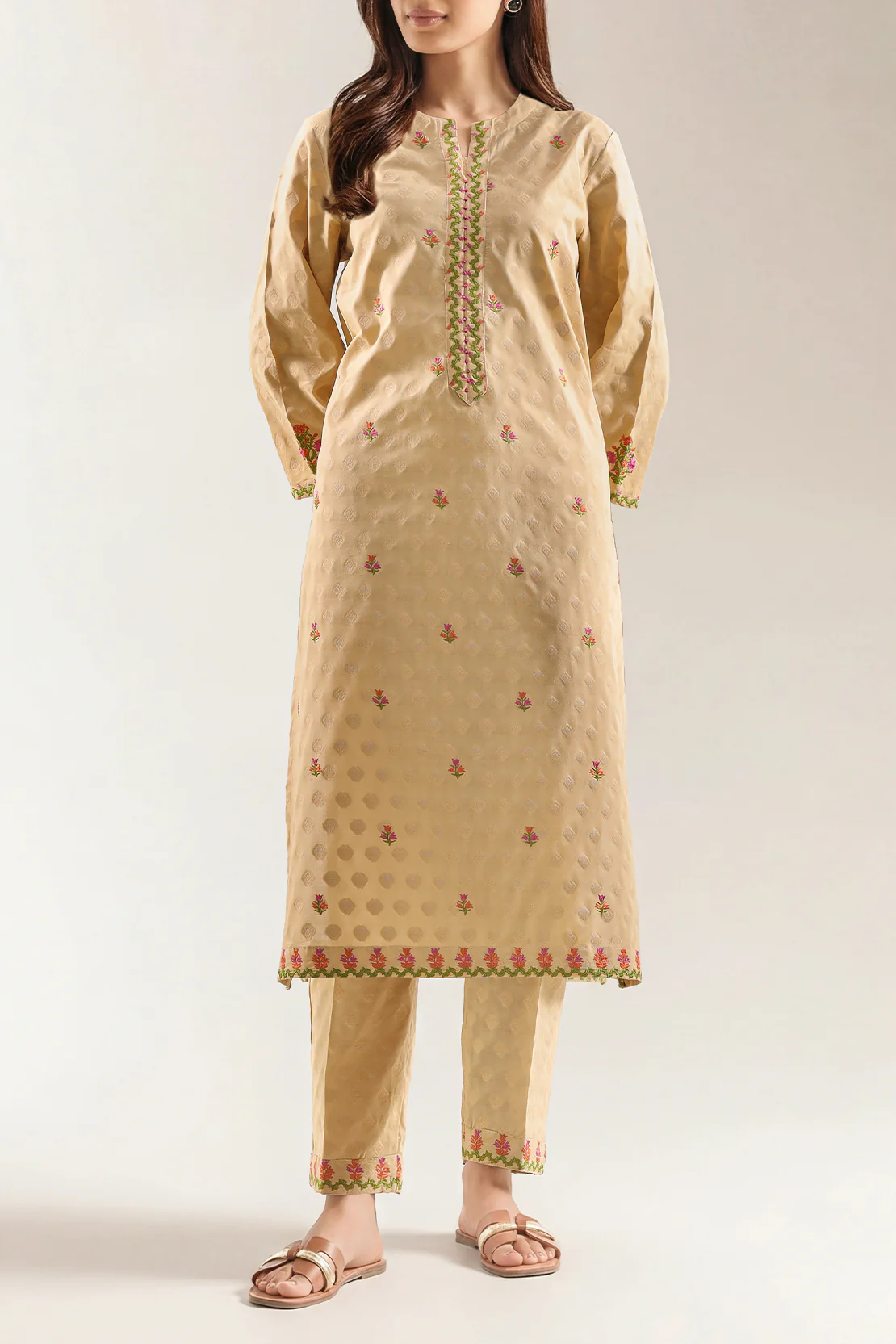 Embroidered Cotton Jacquard Stitched 2 Piece (Shirt/Trouser)