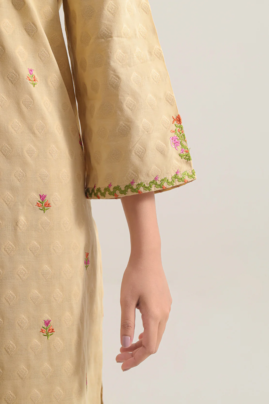 Embroidered Cotton Jacquard Stitched 2 Piece (Shirt/Trouser) - Image 4