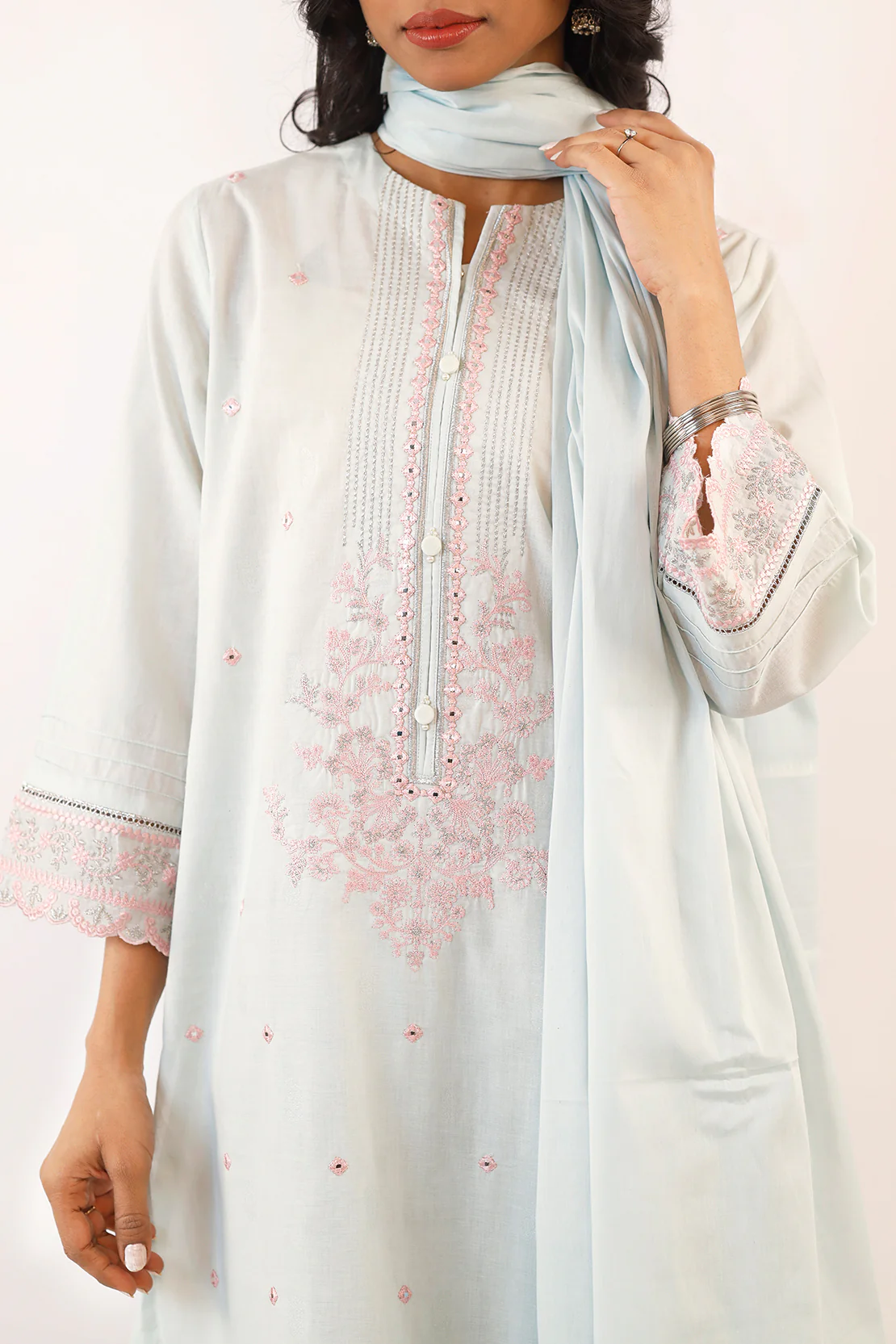 Embroidered Cotton Jacquard Stitched 3 Piece