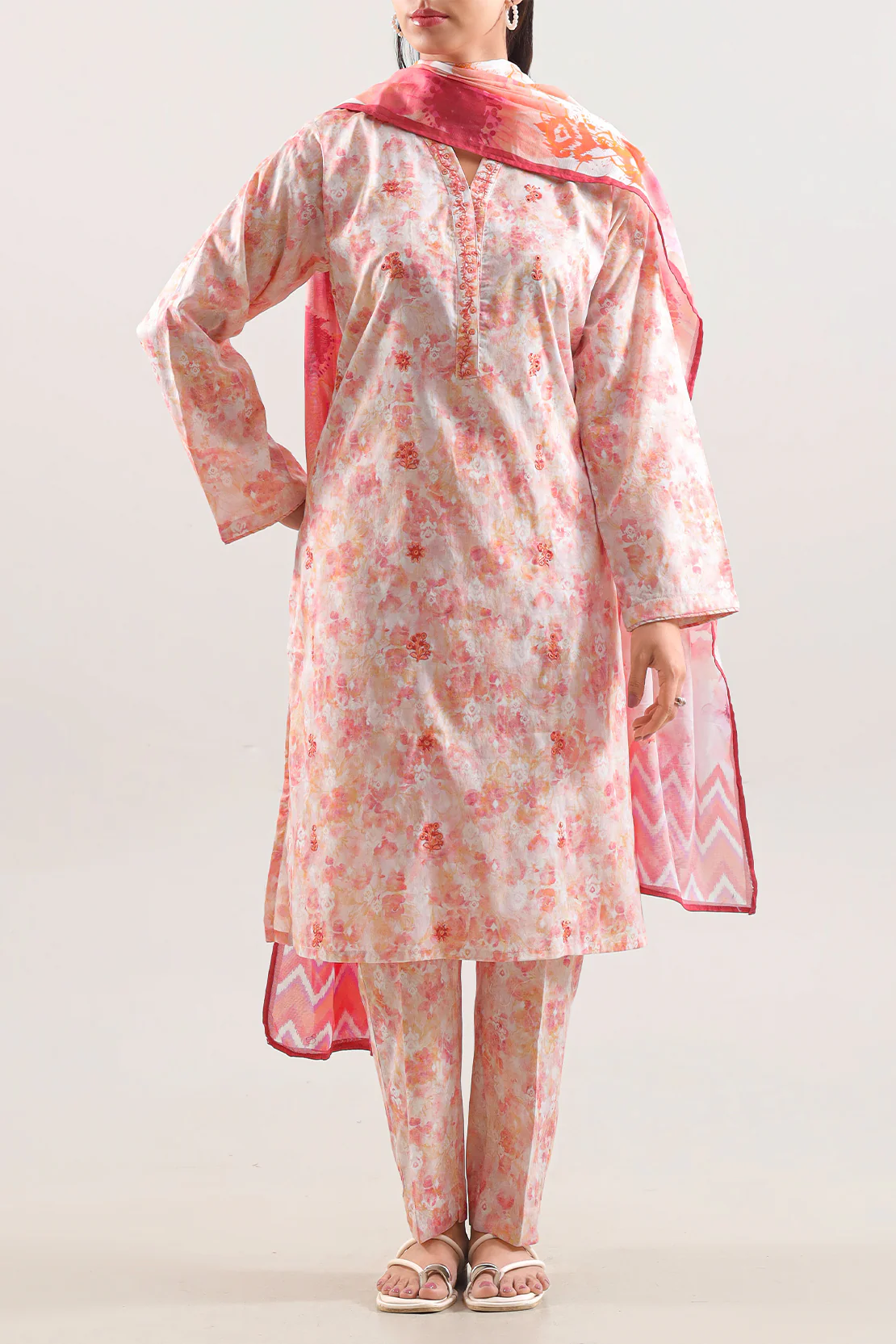 Embroidered Cotton Jacquard Stitched 3 Piece