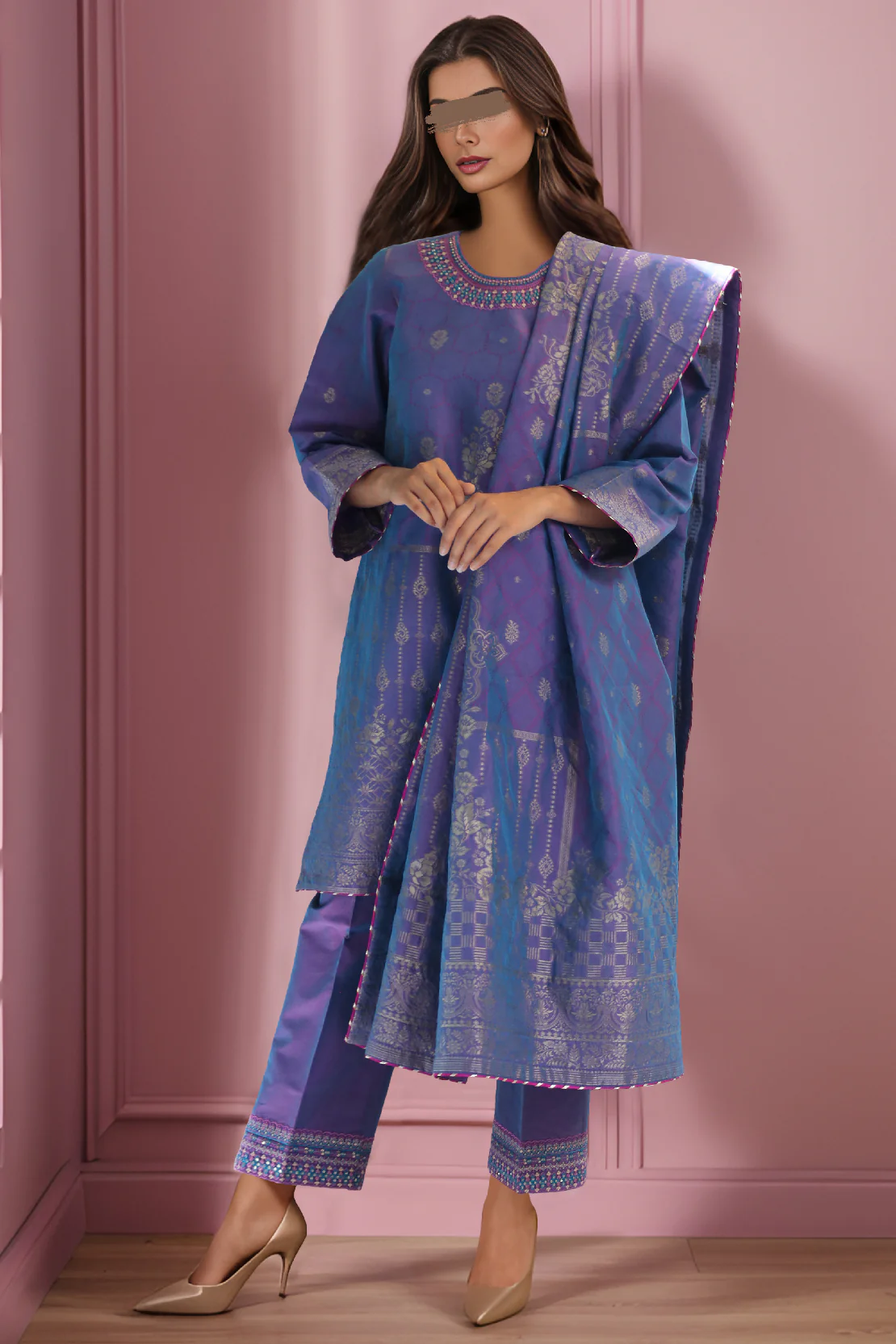 Embroidered Cotton Jacquard Stitched/Unstiatched 2 Piece (Shirt/Dupatta) - Image 3