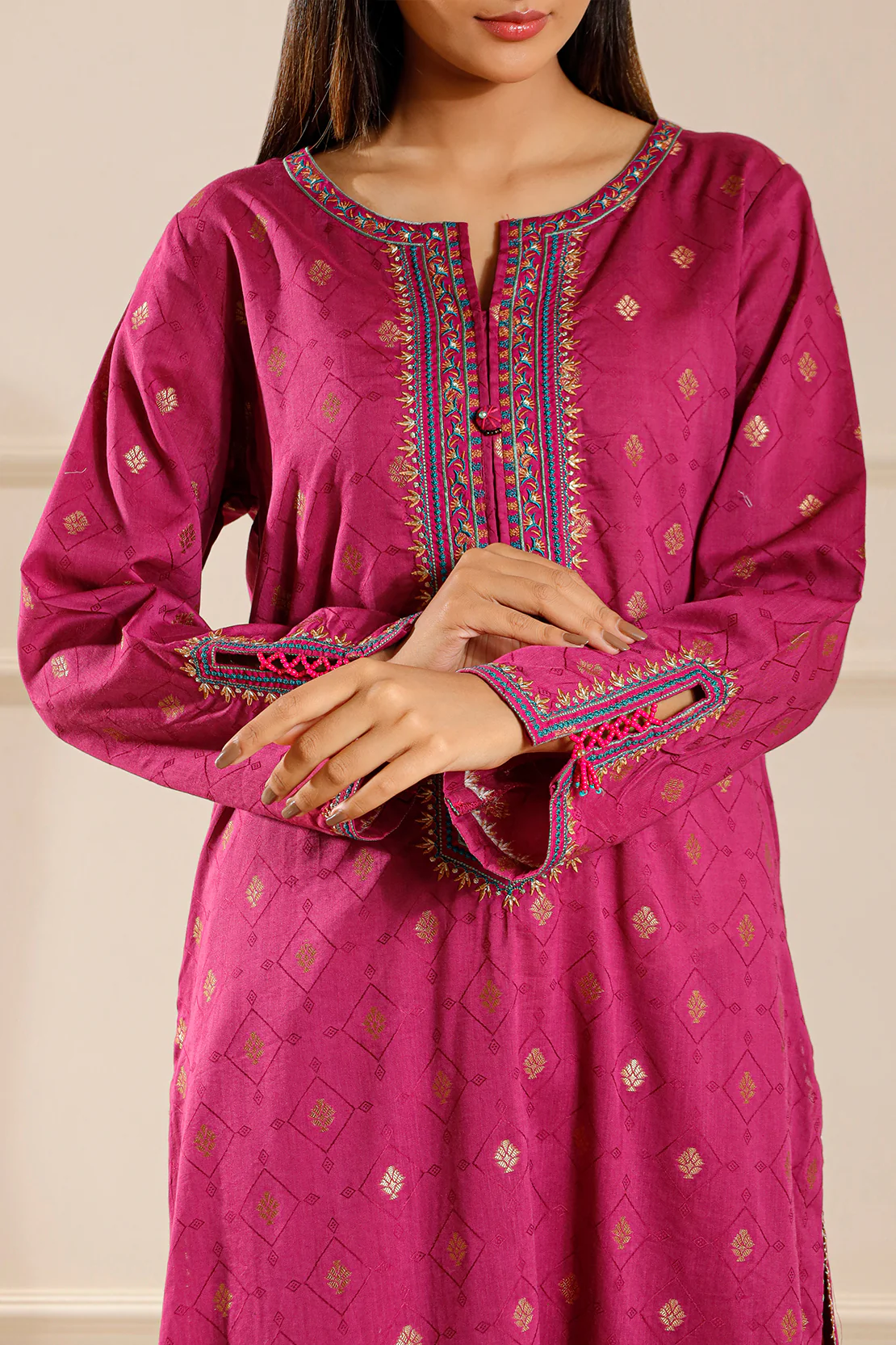 Embroidered Jacquard Cotton Stitched Shirt - Image 3