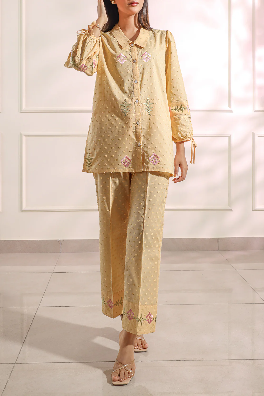 Embroidered Reverse Jacquard Stitched 2 Piece (Shirt/Trouser) - Image 3