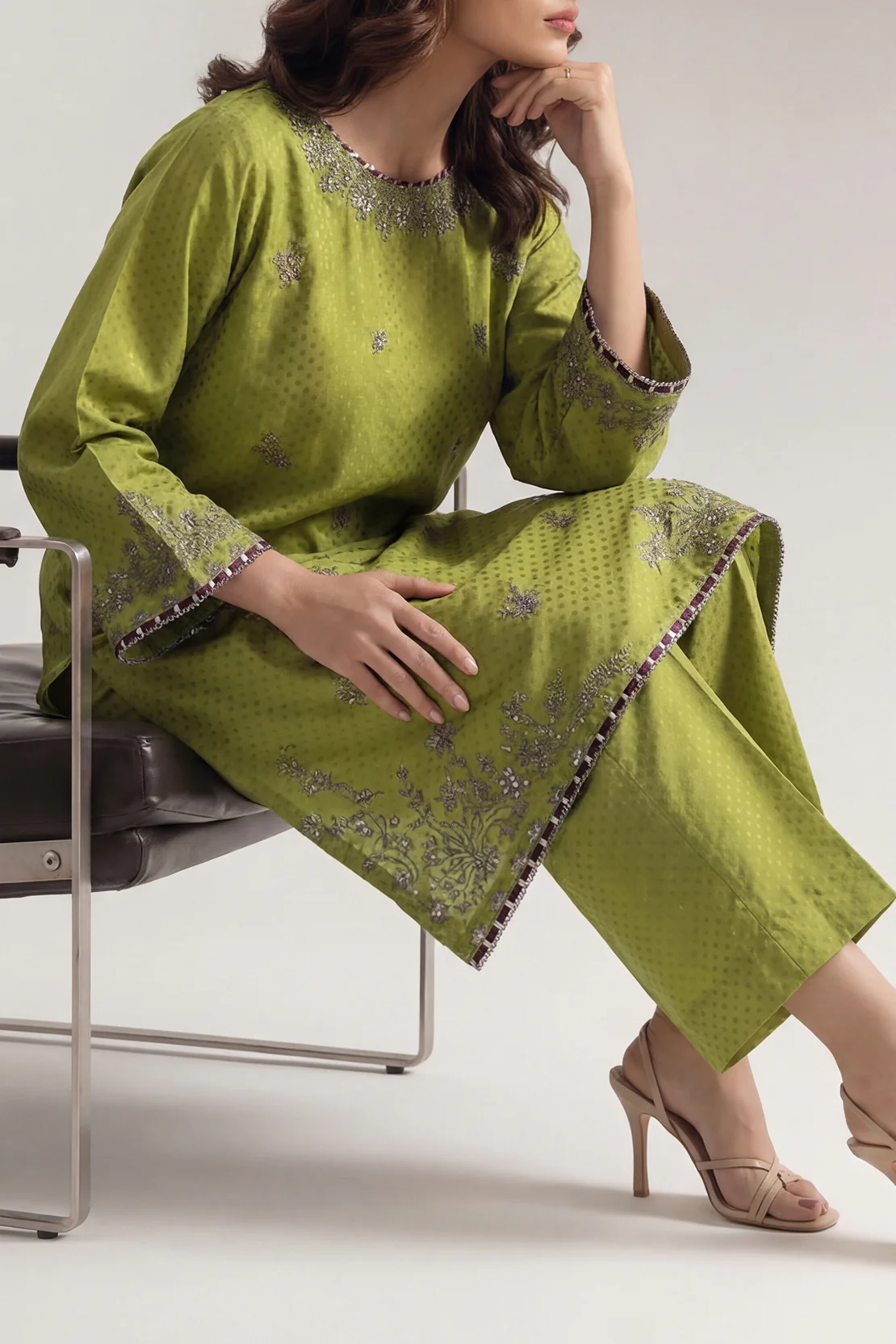 Embroidered Self Jacquard Stitched 2 Piece (Shirt/Trouser) - Image 2