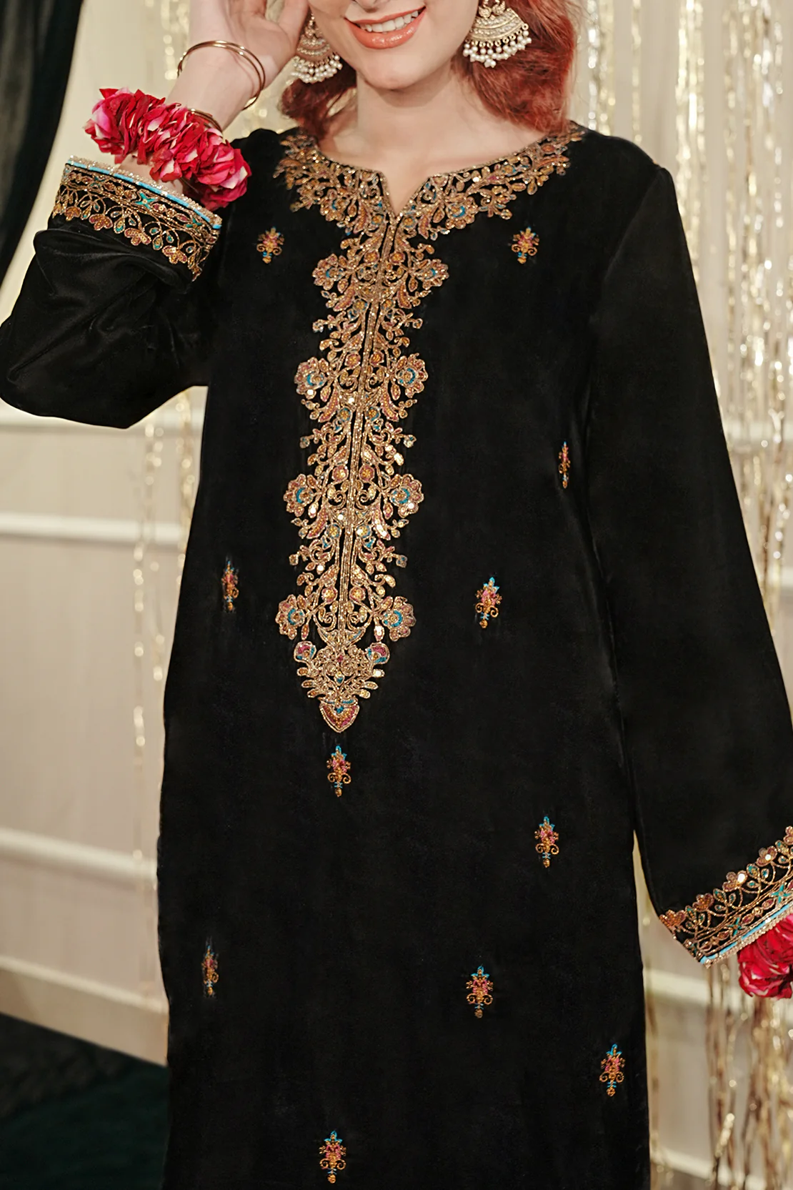 Embroidered Velvet Stitched Shirt