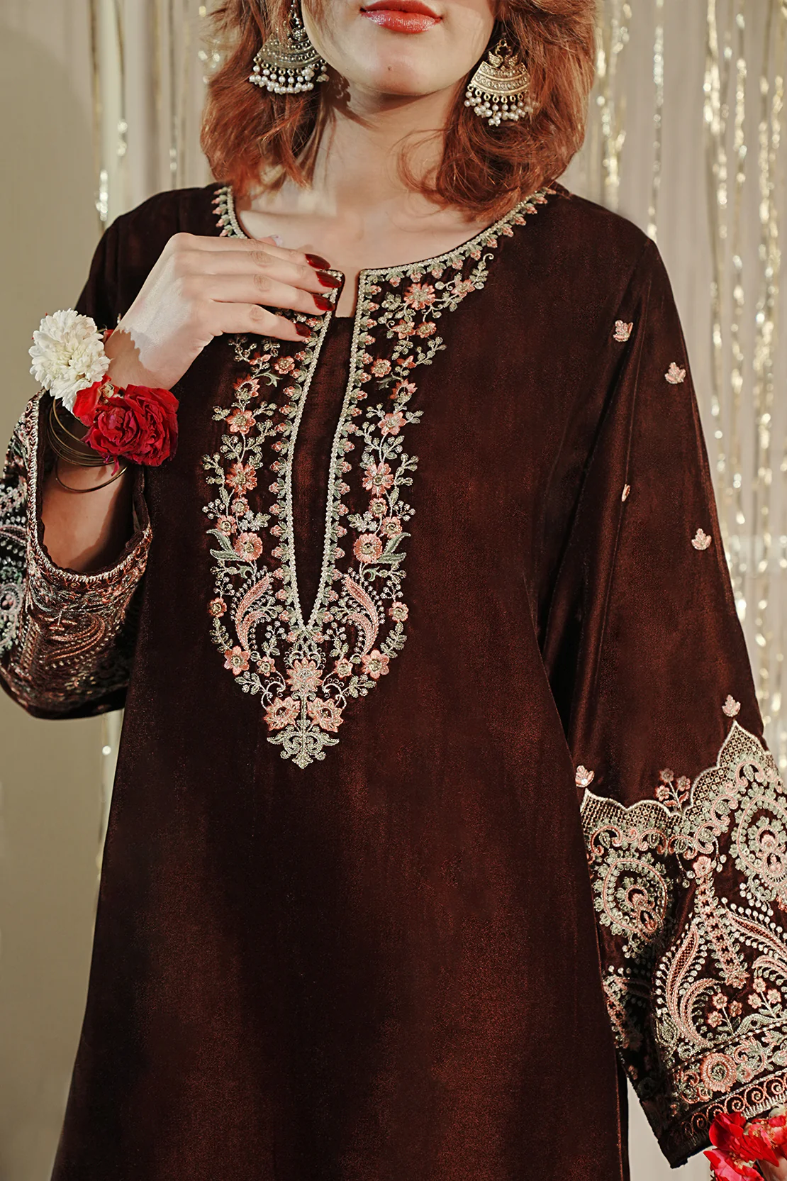 Embroidered Velvet Stitched Shirt - Image 4