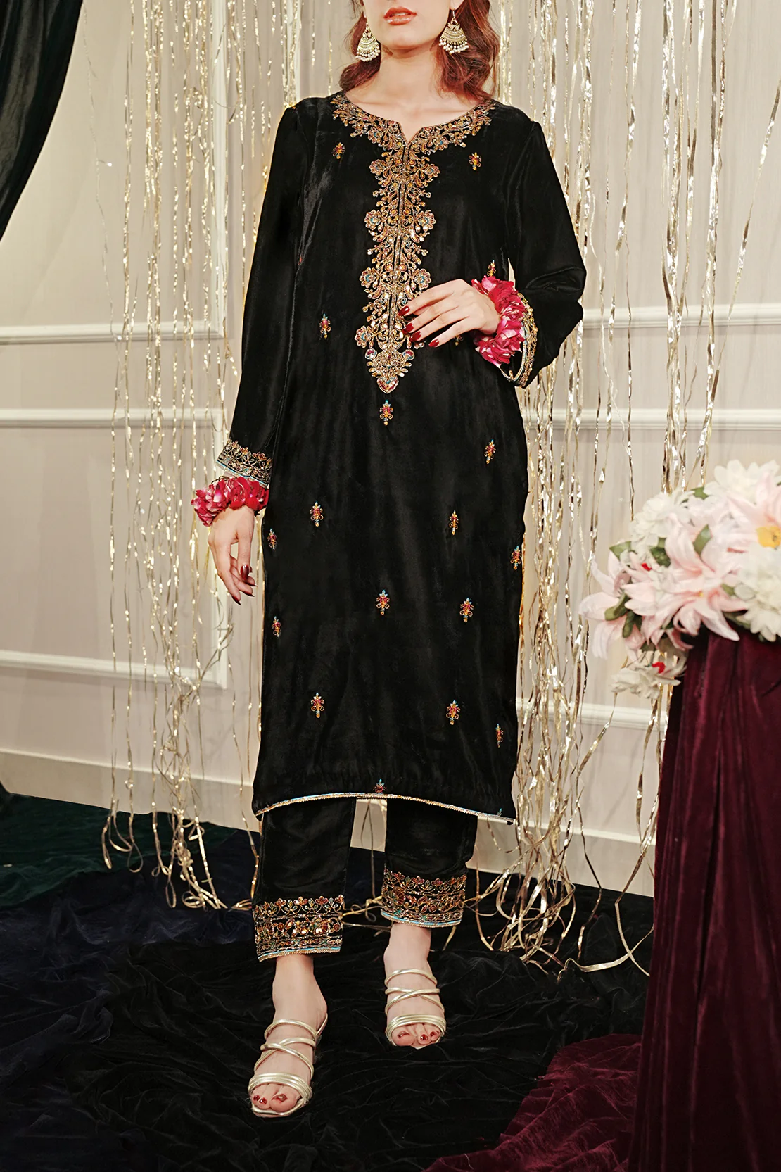 Embroidered Velvet Stitched Shirt - Image 2