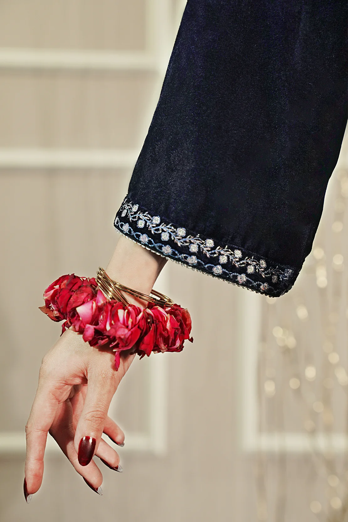 Solid Embroidered Velvet Stitched (Shirt/Trouser) - Image 4