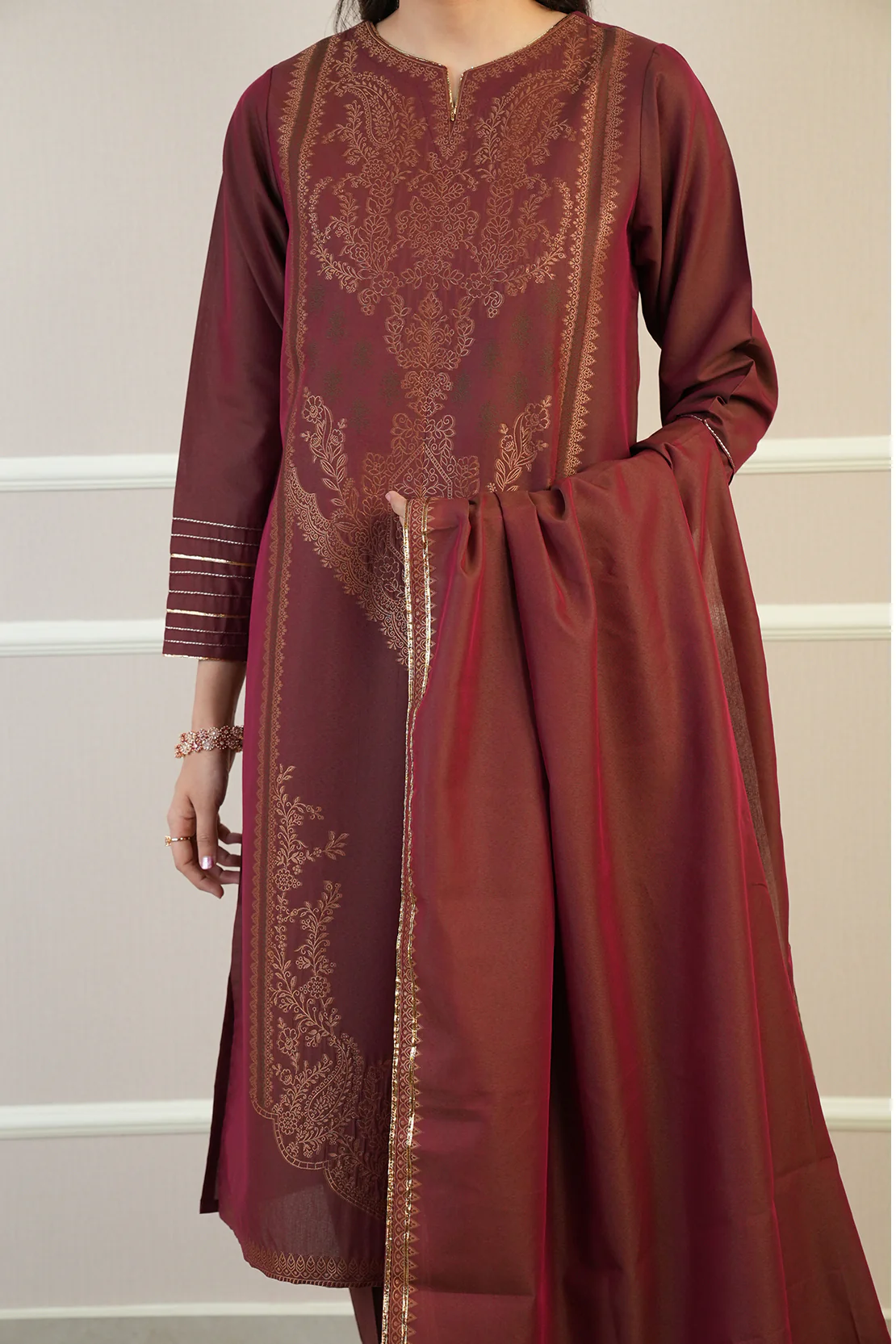Luxury Pret Cotton Jacquard Stitched 2 Piece (Shirt/Trouser) - Image 5