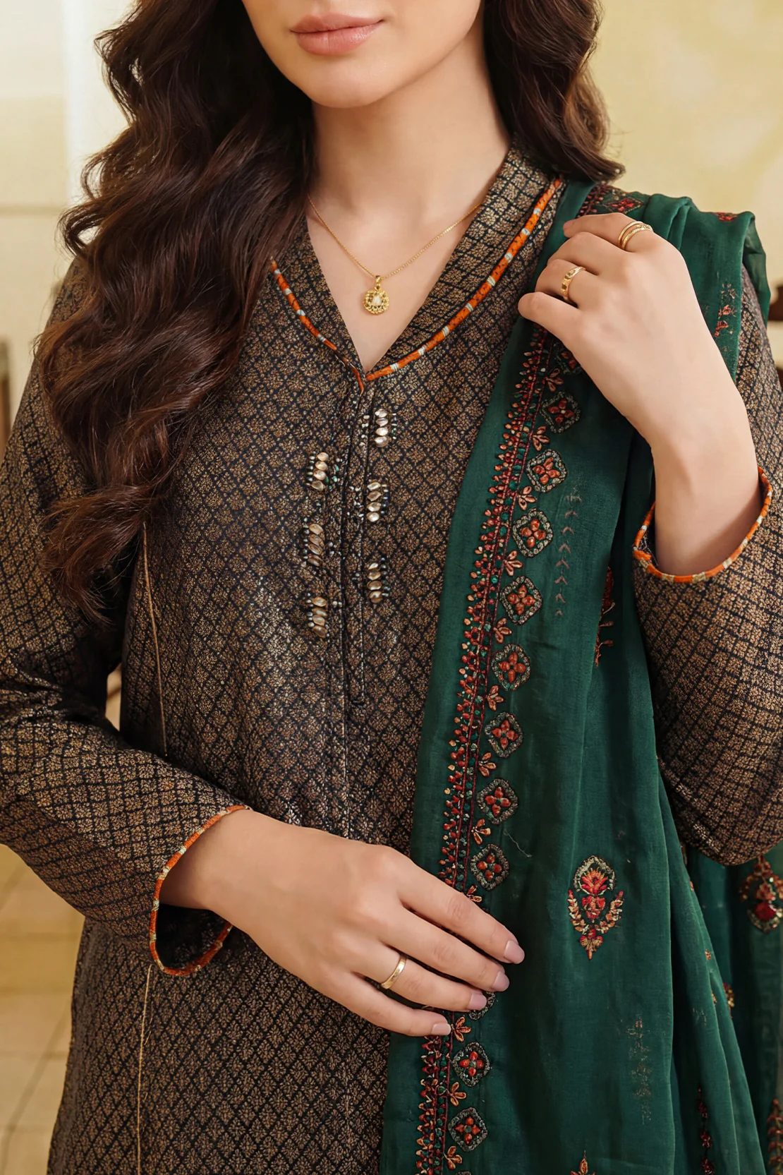 Luxury Pret Cotton Jacquard Stitched 2 Piece (Shirt/Trouser) - Image 2