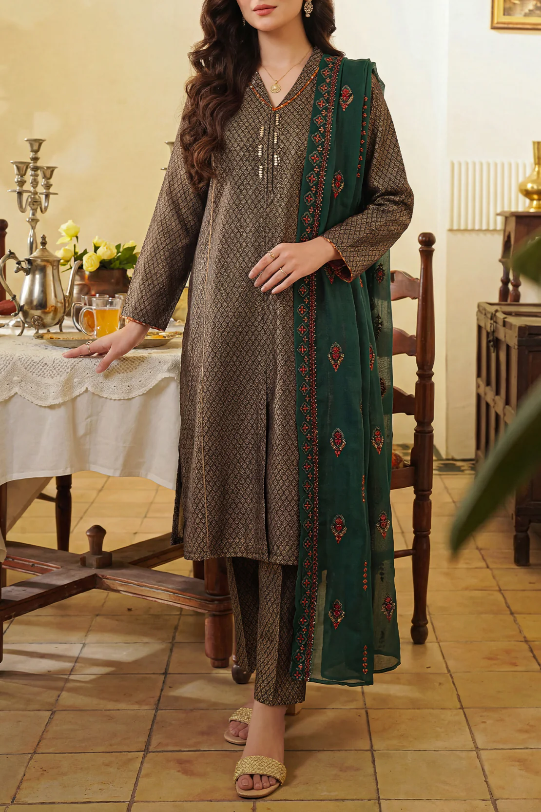 Luxury Pret Cotton Jacquard Stitched Shirt & Bottom