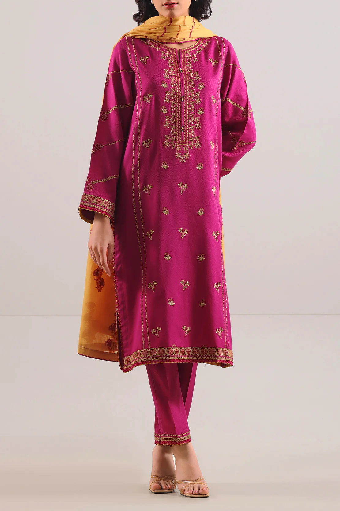 Luxury Pret Embroidered Cotton Jacquard Shirt - Image 3