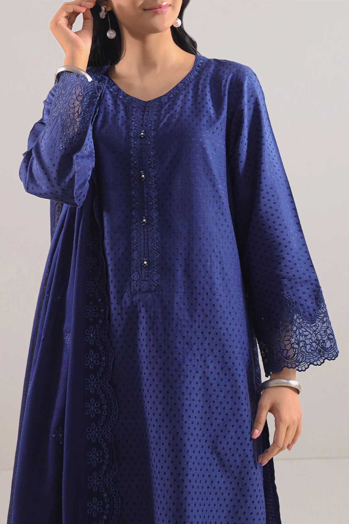 Luxury Pret Embroidered Cotton Jacquard Stitched 3 Piece - Image 2