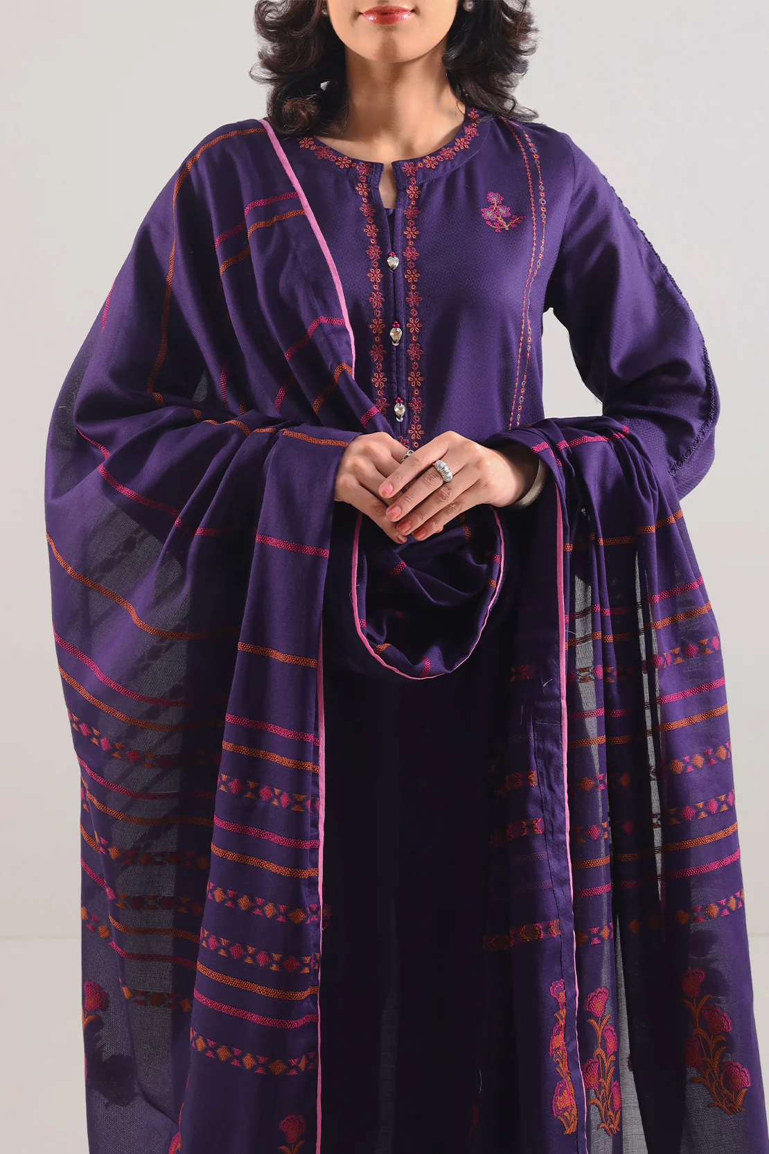 Luxury Pret Embroidered Cotton Jacquard Stitched 3 Piece - Image 2