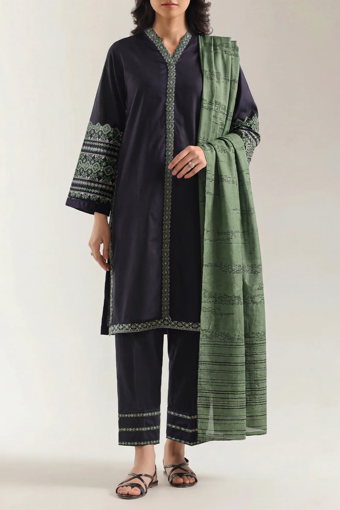 Luxury Pret Embroidered Cotton Jacquard Stitched 3 Piece