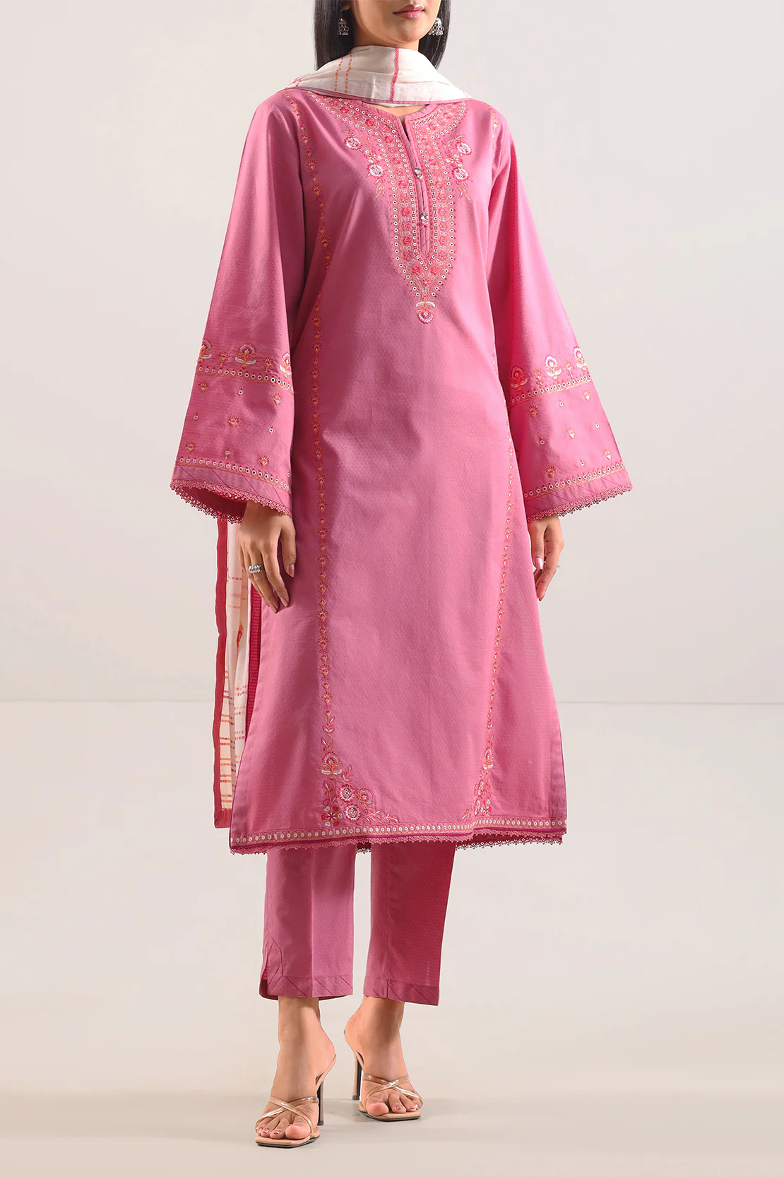 Luxury Pret Embroidered Cotton Jacquard Stitched 3 Piece - Image 3