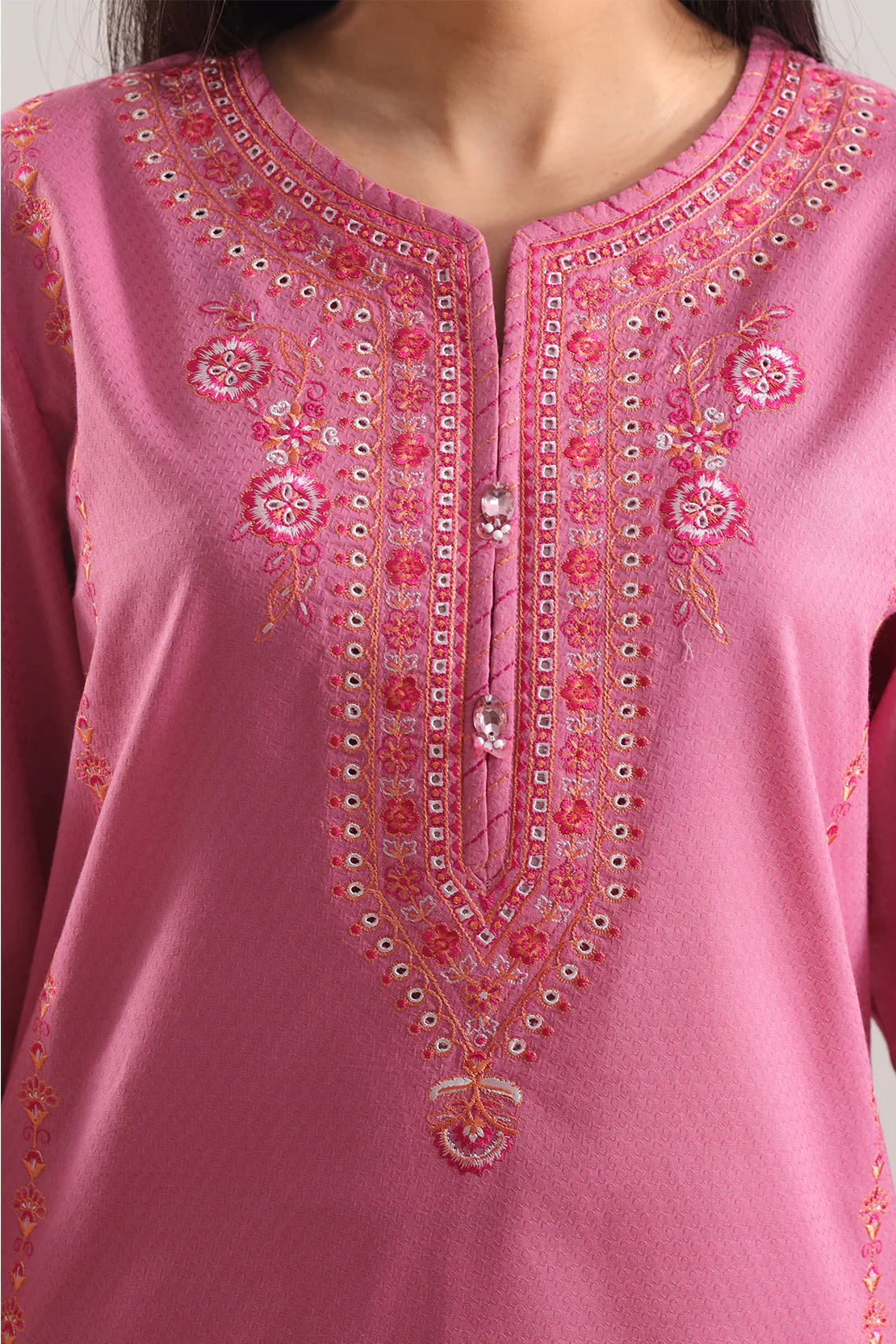 Luxury Pret Embroidered Cotton Jacquard Stitched 3 Piece - Image 4