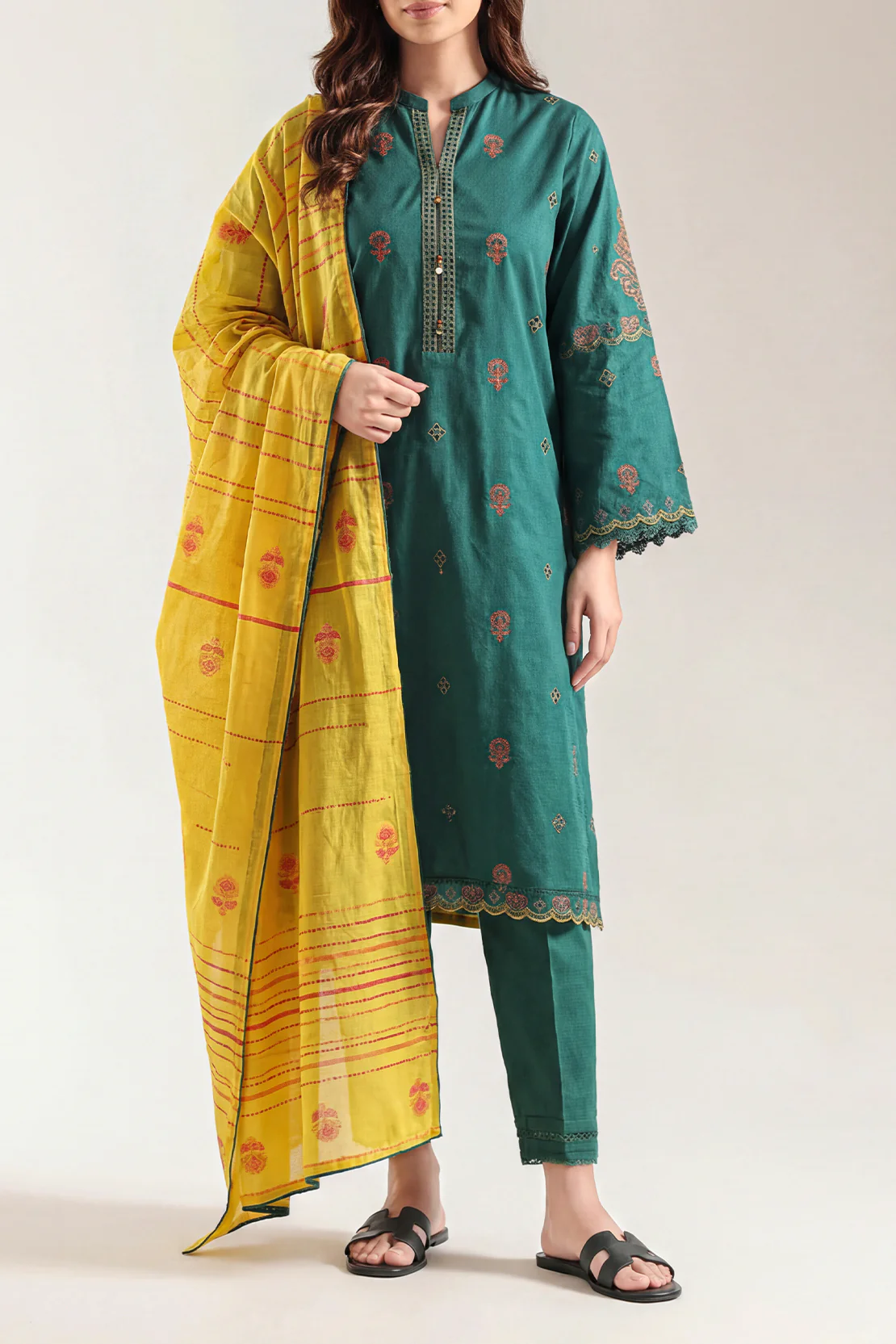 Luxury Pret Embroidered Cotton Jacquard Stitched (Shirt/Trouser)