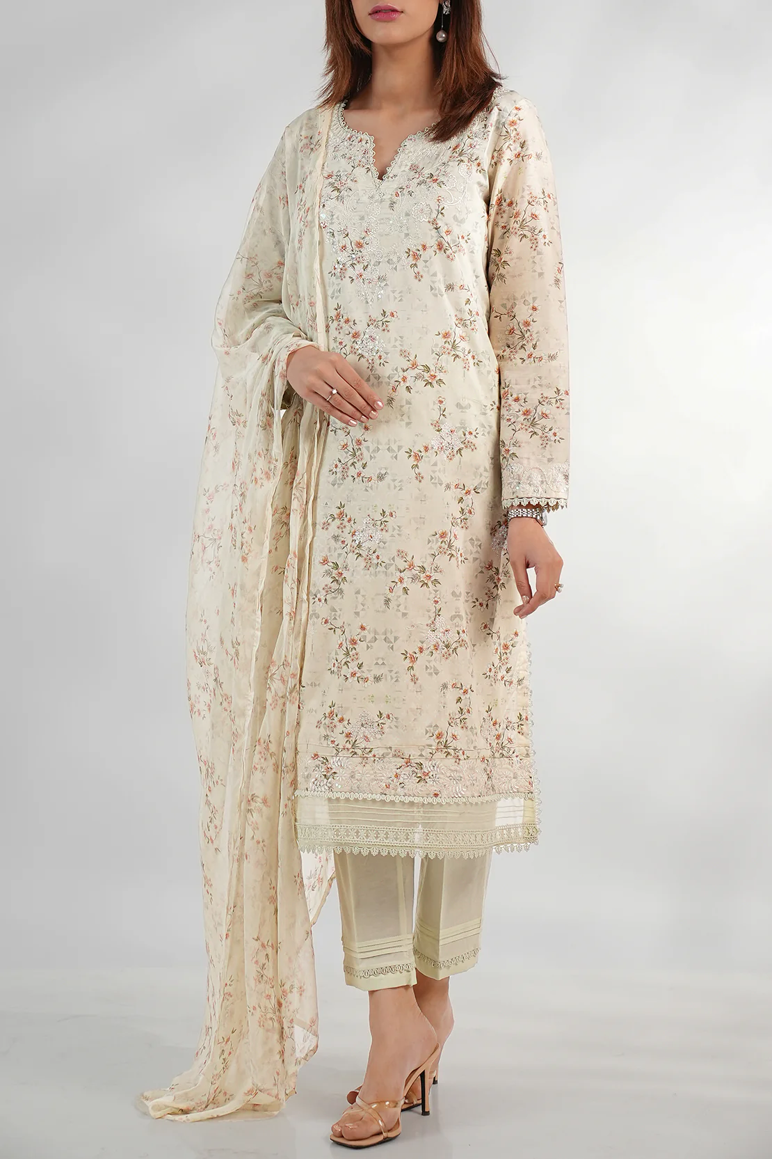 Luxury Pret Embroidered Lawn Stitched 3 Piece - Image 5