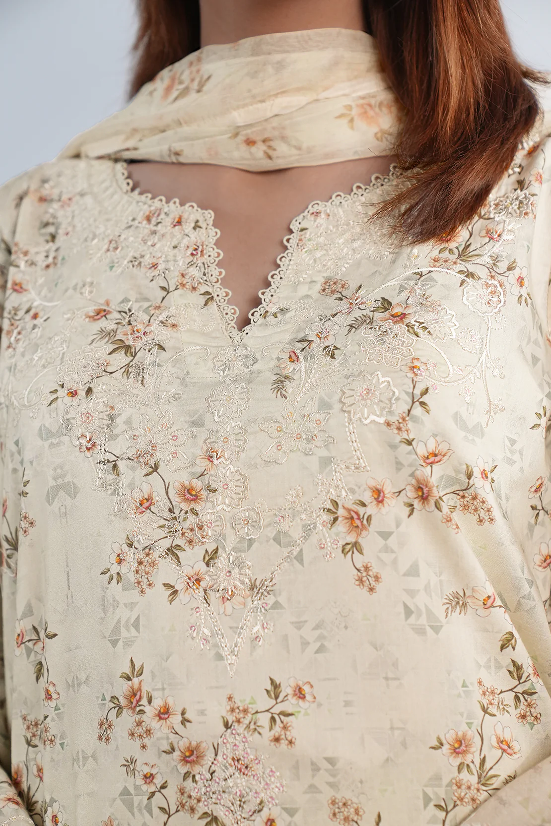 Luxury Pret Embroidered Lawn Stitched (Shirt/Trouser) - Image 7