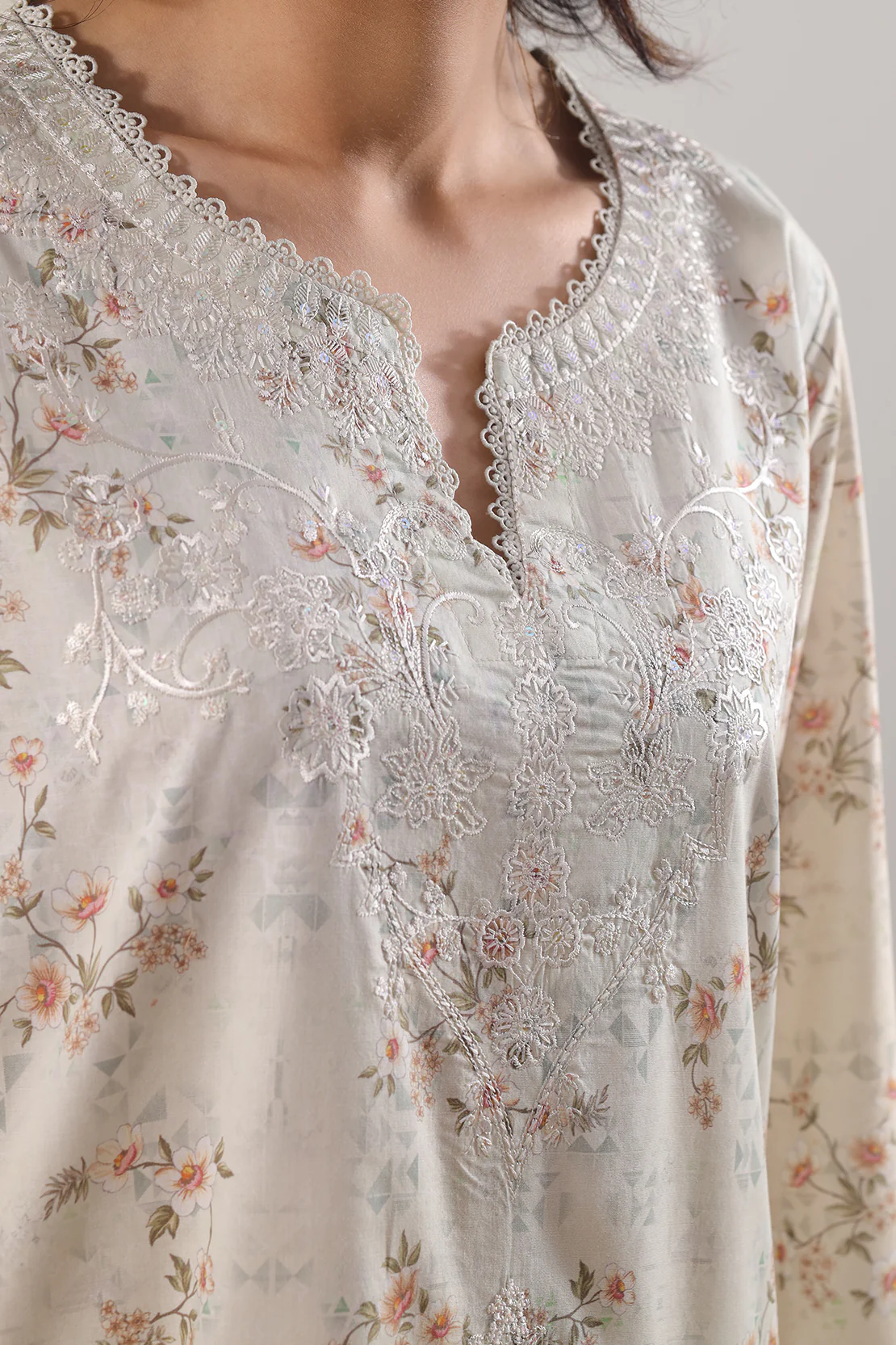 Luxury Pret Embroidered Lawn Stitched Shirt - Image 4