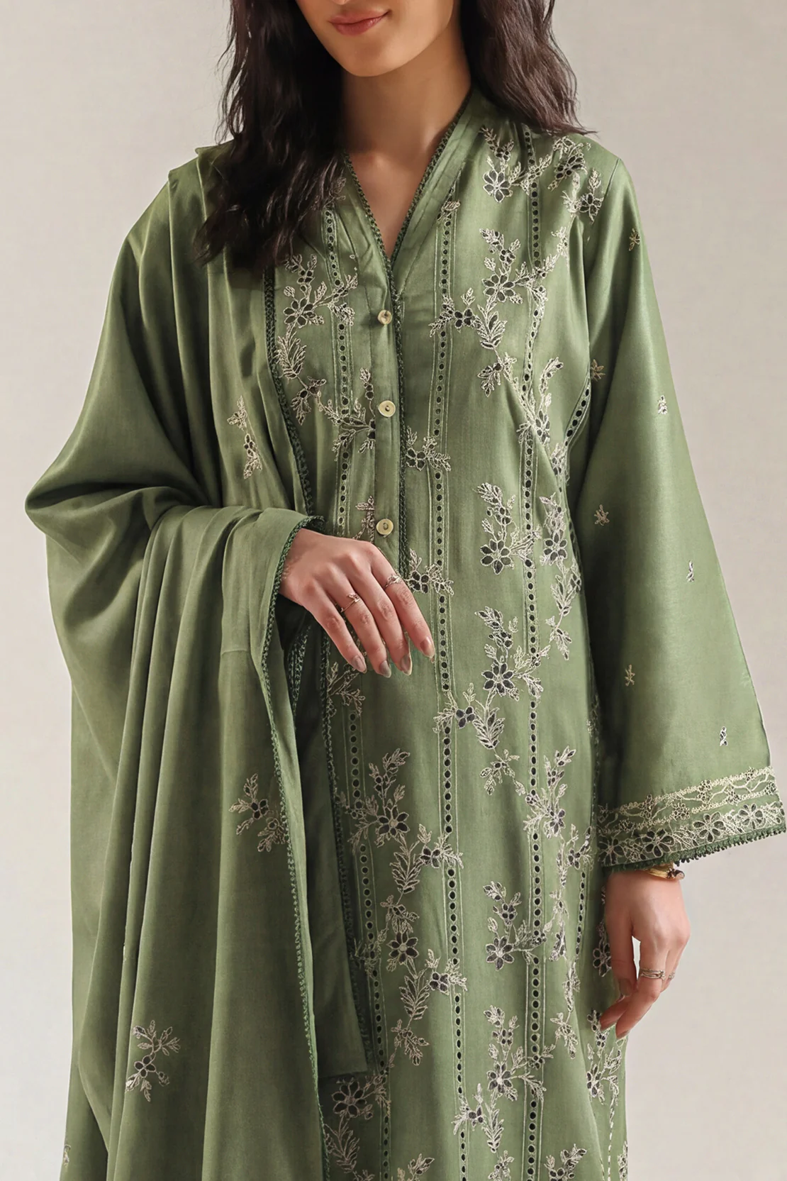 Luxury Pret Embroidered Pashmina Stitched 3 Piece - Image 2