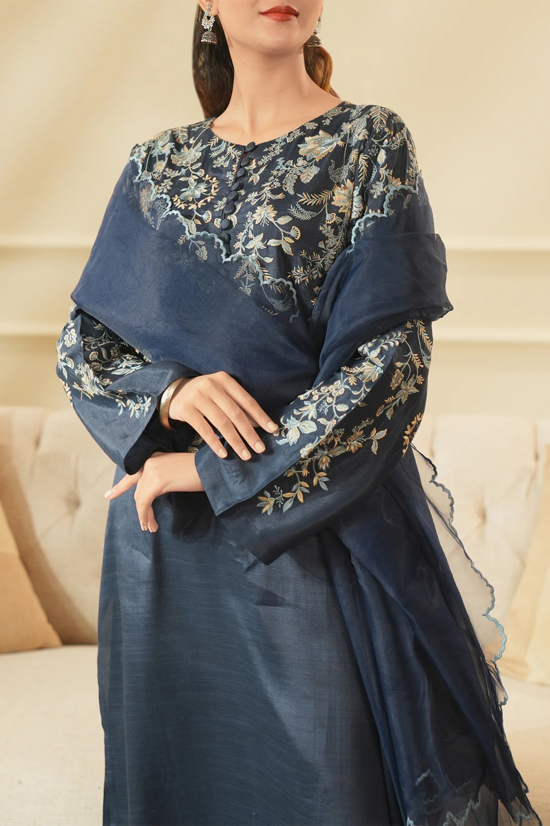 Luxury Pret Embroidered Raw Silk Stitched 2 Piece (Shirt/Trouser) - Image 8