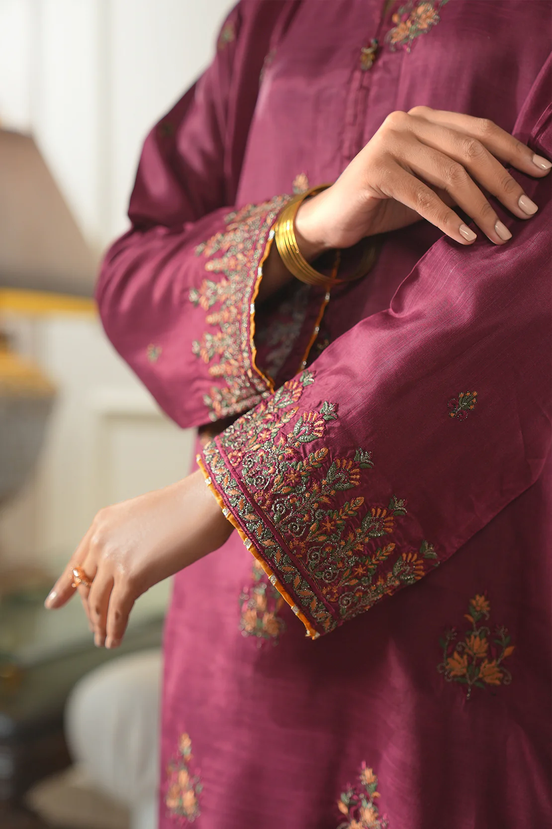 Luxury Pret Embroidered Raw Silk Stitched 3 Piece - Image 8
