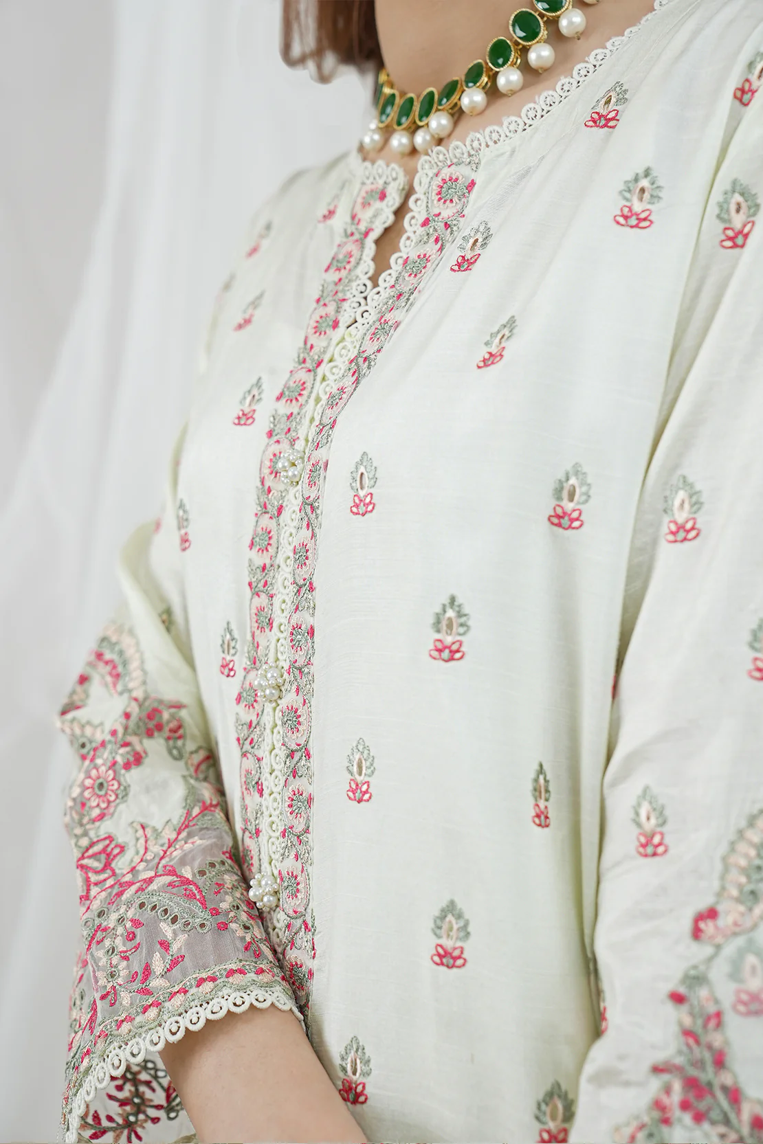 Luxury Pret Embroidered Raw Silk Stitched 3 Piece - Image 5