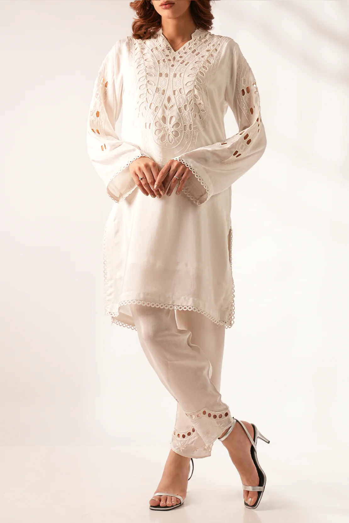 Luxury Embroidered Raw Silk Stitched Shirt Trouser - Image 3