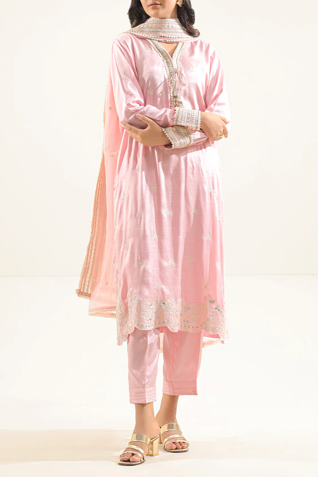 Luxury Pret Embroidered Raw Silk Stitched Shirt