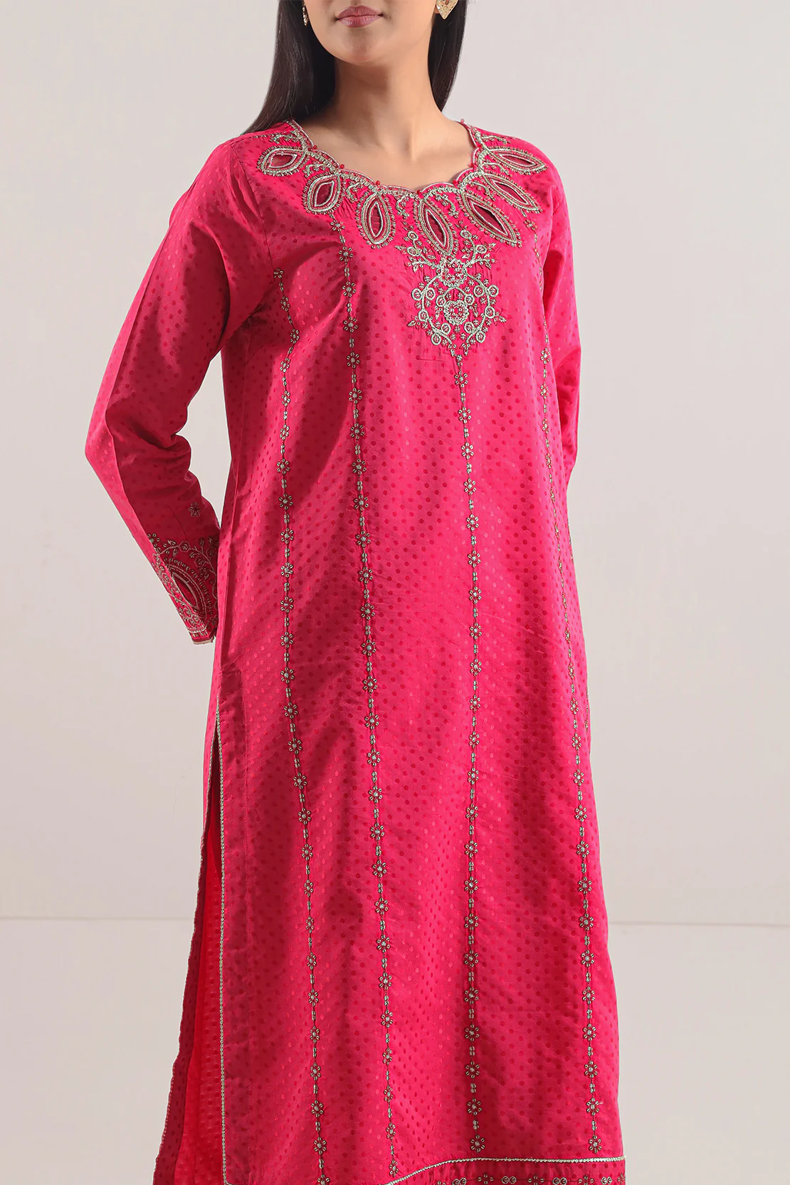 Luxury Pret Embroidered Self Jacquard Stitched 2 Piece (Shirt/Trouser) - Image 2