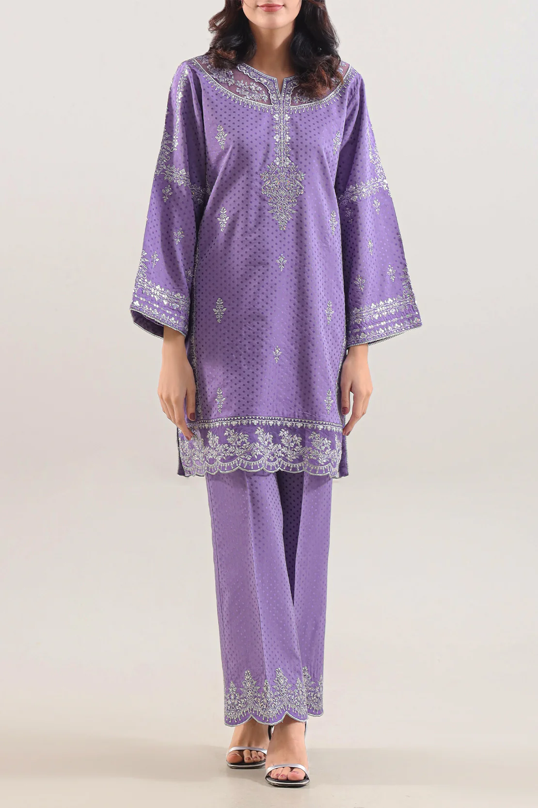 Luxury Pret Embroidered Self Jacquard Stitched 2 Piece (Shirt/Trouser)